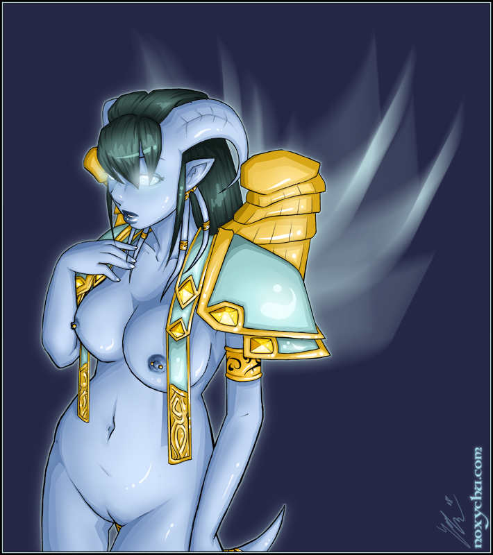 2008 armband avatar_regalia black_hair blizzard_entertainment draenei draenei_priest female glowing_eyes horns navel nipple_piercing nipples noxychu piercing pointy_ears priest_(warcraft) pussy solo source_request tail tentacle warcraft wings world_of_warcraft