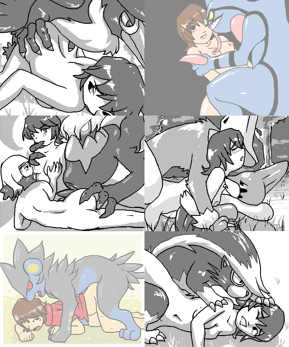 9_6 alice_(pokemon) animal darkrai female feral floatzel honchkrow human interspecies luxray male manectric monochrome nintendo pokemon pokemon_(species) pokephilia rule_63 screentone sex skuntank straight toxicroak zoo zoophilia