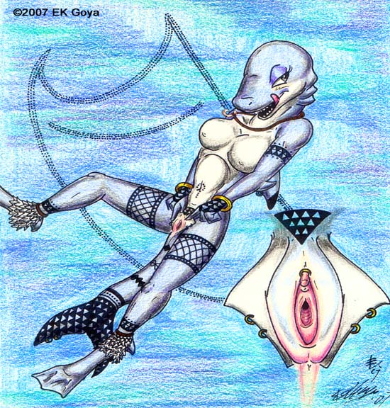 2007 anthro breasts clitoris close-up detailed ek_goya female marine necklace nude piercing pussy shark solo spreading