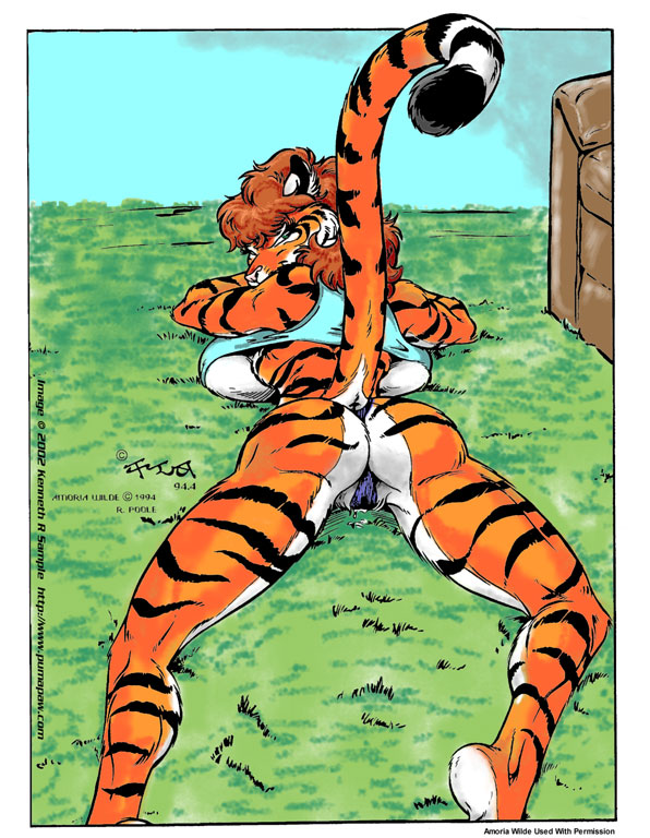 1990s 1994 20th_century amoria_wilde anthro big_breasts blue_eyes breast_squish breasts feline female fur furry hindpaw kencougr looking_at_viewer raised_tail skimpy solo tail tiger wide_hips