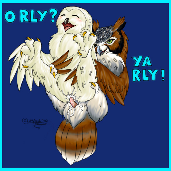 2006 ambiguous_gender avian bird cloaca closed_eyes colored_background male meme o_rly open_mouth orly owl parody penis tail windpaw wings ya_rly yarly