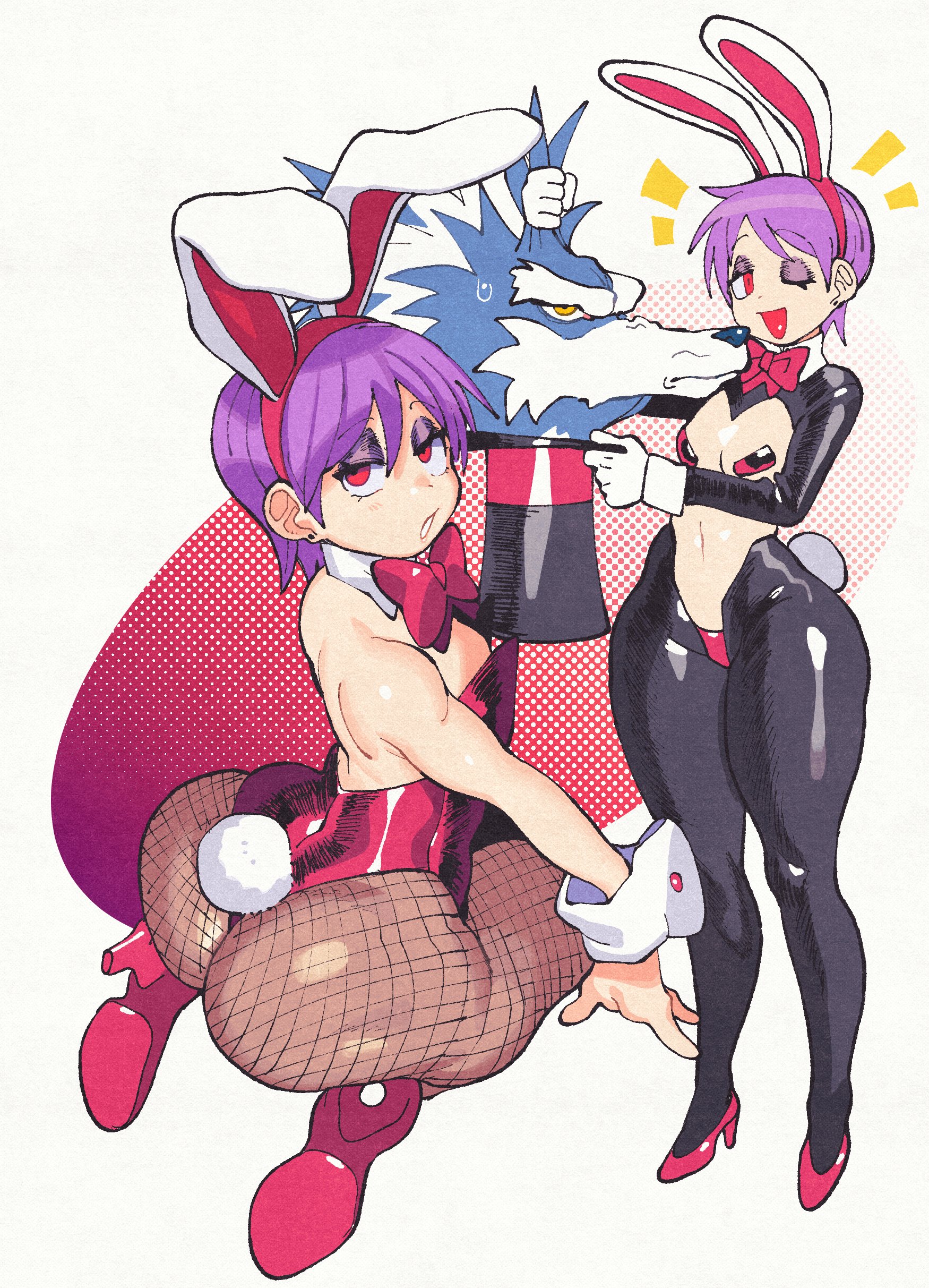 1girls, alternate costume, animal ears, annoyed expression, arched back, ass, ass focus, big ass, big thighs, bottom heavy, bowtie, breasts, bunny ears, bunny girl, bunny tail, bunnysuit, capcom, cuffs, darkstalkers, detached collar, eyeshadow, fake animal ears, fake rabbit ears, fake tail, female, fishnet legwear, fishnets, flat chest, hat, heels, high heels, huge ass, huge thighs, inkerton-kun, inkuusan, jon talbain, kneeling, large ass, large thighs, leotard, lilith aensland, looking at viewer, male, nipple pasties, no bra, no panties, one eye closed, pantyhose, pasties, purple hair, red bunnysuit, red eyes, red leotard, revealing clothes, reverse bunnysuit, ribbon, short hair, slim waist, small breasts, smile, standing, succubus, tail, thick, thick ass, thick thighs, thighs, thunder thighs, werewolf, wide hips, wink, wrist cuffs