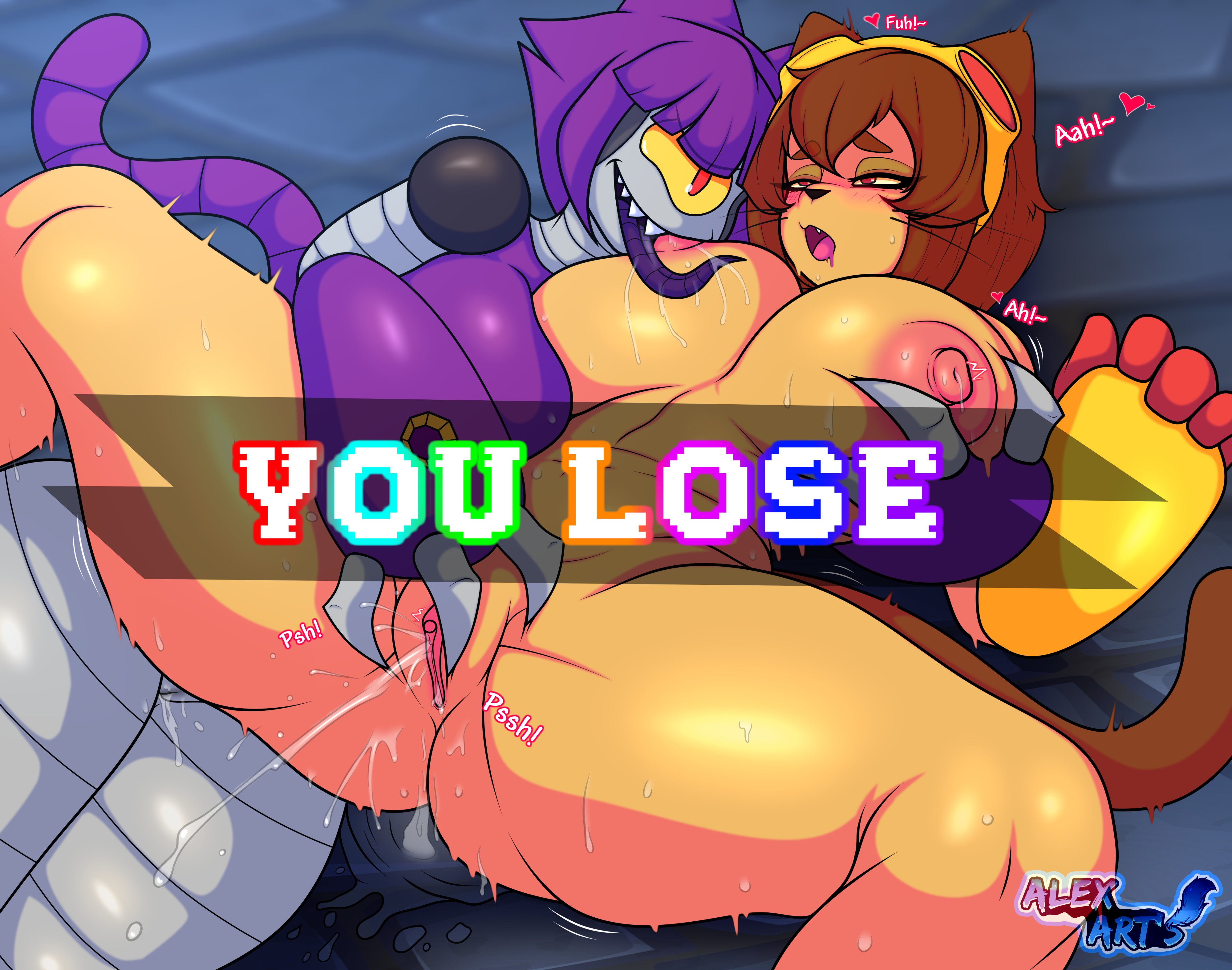 2girls, alextonsom, anthro, ass, big breasts, breasts, female, female focus, female only, female/female, game over, gameoverse, glitch productions, huge ass, huge breasts, kit (gameoverse), large ass, large breasts, malice (gameoverse), thick thighs, thighs, wide hips