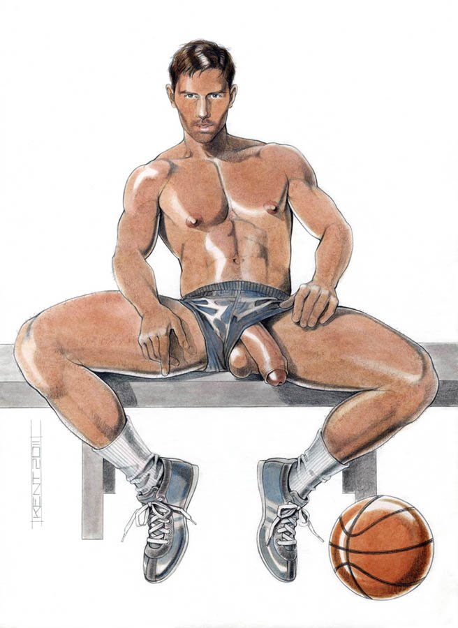 1boy abs balls balls_out ballsack basketball beard_stubble bench brown_hair facial_hair foreskin foreskin_folds intact kentartwork looking_at_viewer male male_nipples male_only masculine muscles muscular_male partially_retracted_foreskin pecs penis penis_through_shorts scrotum semi-erect shorts shorts_aside sitting smooth_skinned_male solo spread_legs testicles uncut upshorts veiny_penis