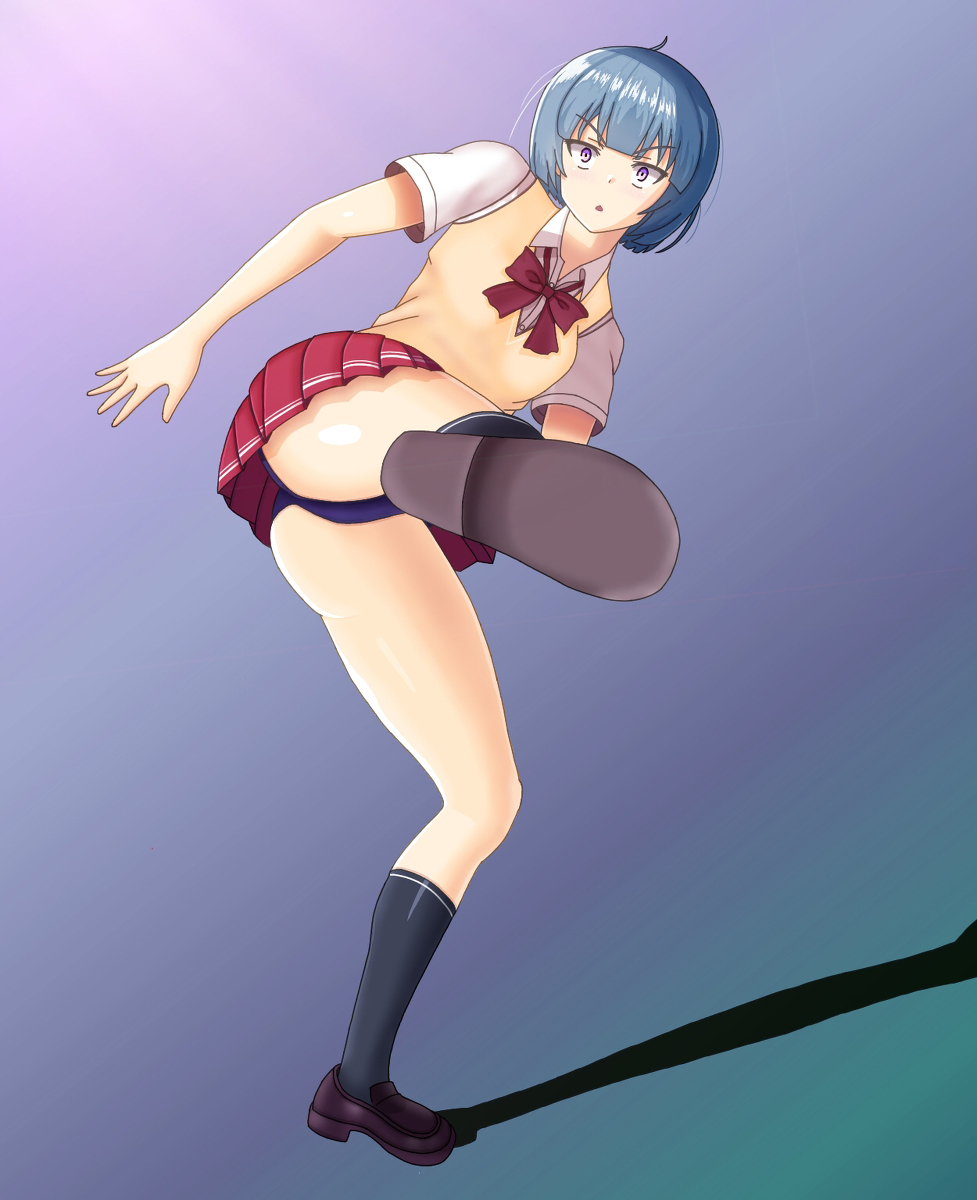 1girls ass blue_hair classroom_of_the_elite female female female_only ibuki_mio kicking panties pantyshot purple_eyes purple_panties school_uniform schoolgirl thighs upskirt youkoso_jitsuryoku_shijou_shugi_no_kyoushitsu_e