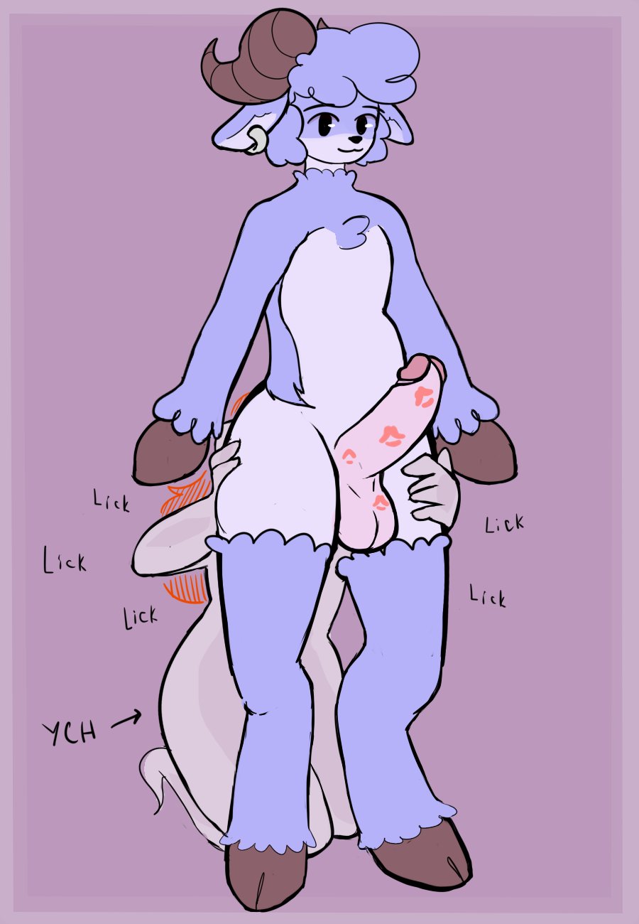 1boy 1girls ass_grab balls blue_fur female ghost horn lipstick lipstick_mark lipstick_on_balls lipstick_on_penis male original_character penis rimming sheep turch