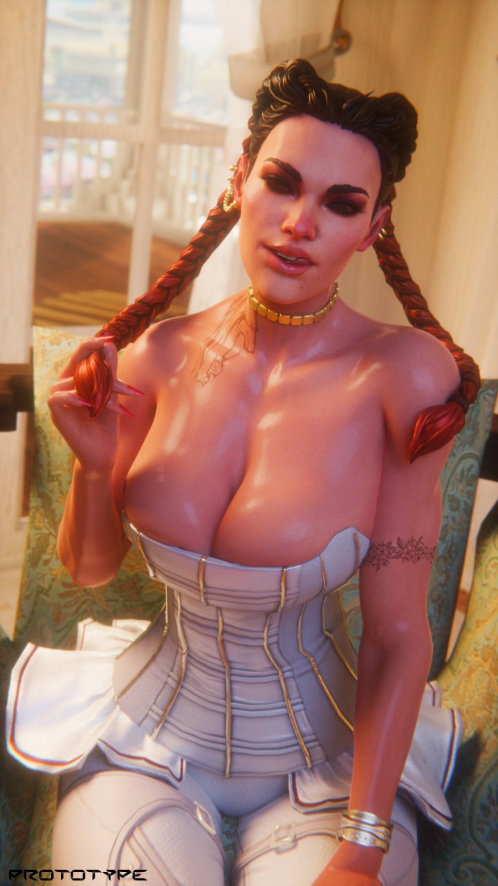 1girls, 3d, apex legends, big breasts, braided hair, braided twintails, breasts, cleavage, dark skin, dark-skinned female, female, female only, glistening, latina, loba (apex legends), prototype (artist), respawn entertainment, solo female, tagme, tattoo, thick thighs, two-tone hair