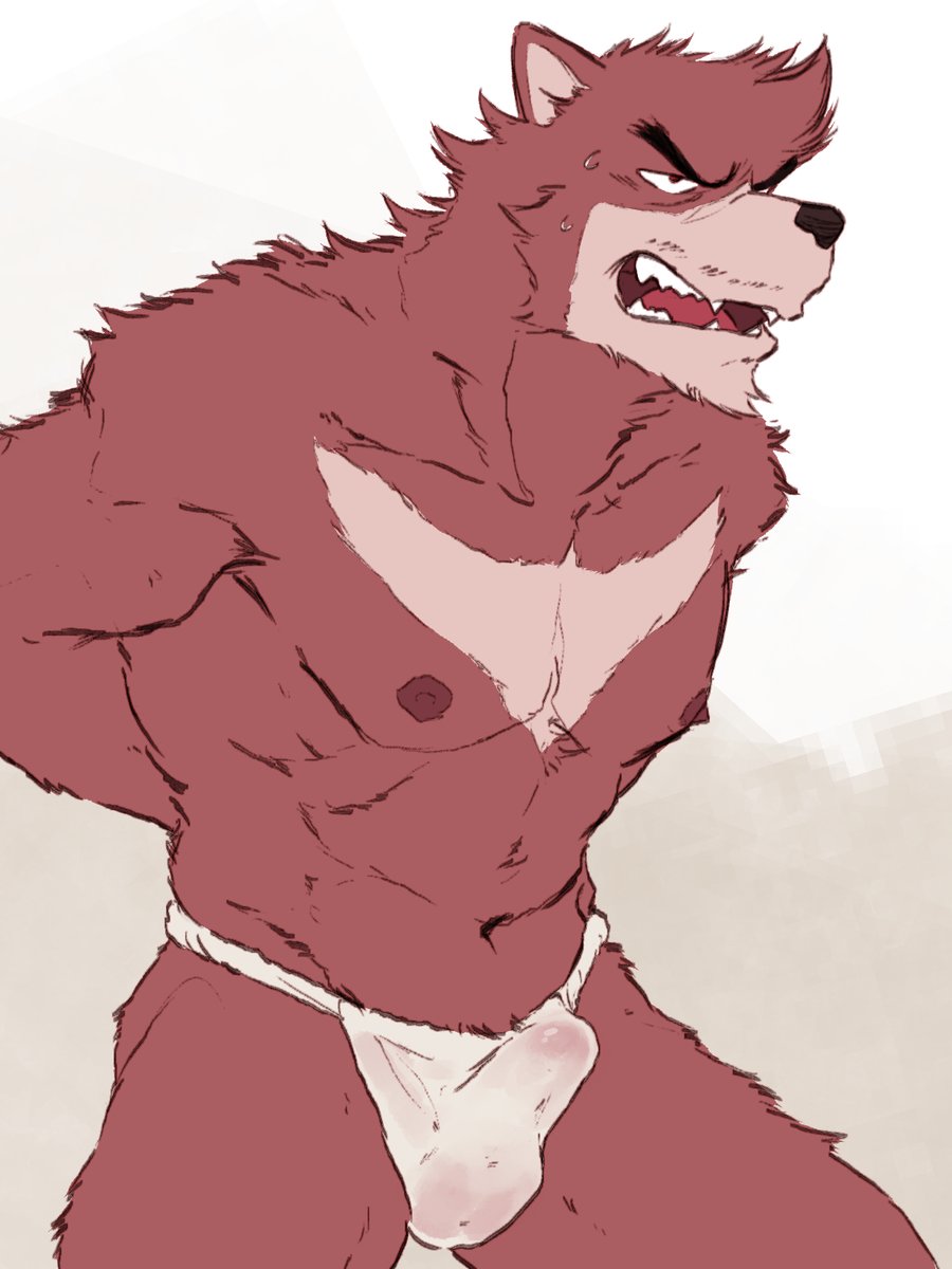 anthro balls bara barazoku beast black_nose boner bulge chest_tuft erection erection_under_clothes fundoshi fundoshi_only furry gay kumatetsu male male_only muscles muscular penis red_body red_fur solo solo_male the_boy_and_the_beast x6ud