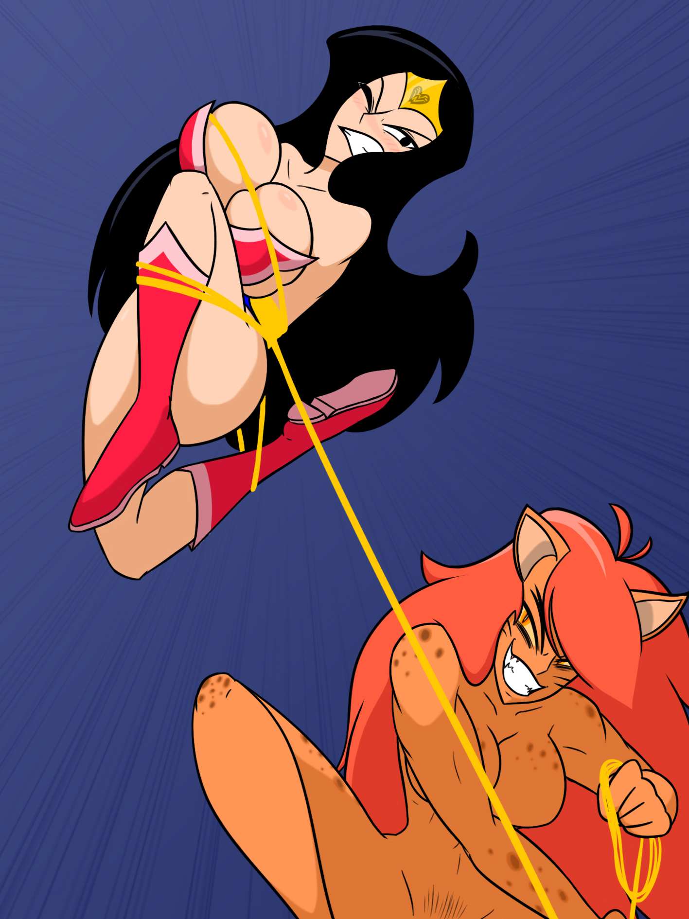 2022, 2girls, abducted, amazon, angry, angry sub, big breasts, blush, bondage, bound, breasts, captured, captured heroine, catfight, cheetah (dc), cleavage, dc, dc comics, defeated, defeated heroine, diana prince, domination, female, female only, femdom, femsub, fighting, forced, forced presentation, forced submission, forced yuri, frustrated, furry, humiliation, keenobishinobi, kidnapped, kidnapping, lasso of truth, lezdom, light skin, light-skinned female, multiple females, multiple girls, resisting, restrained, struggling, superheroine, thick thighs, tied up, wide hips, wonder woman, wonder woman (series), worried, yuri