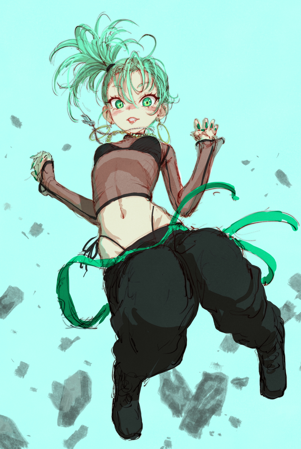 1girls, artist request, female, floating, green eyes, green hair, one-punch man, tagme, tatsumaki