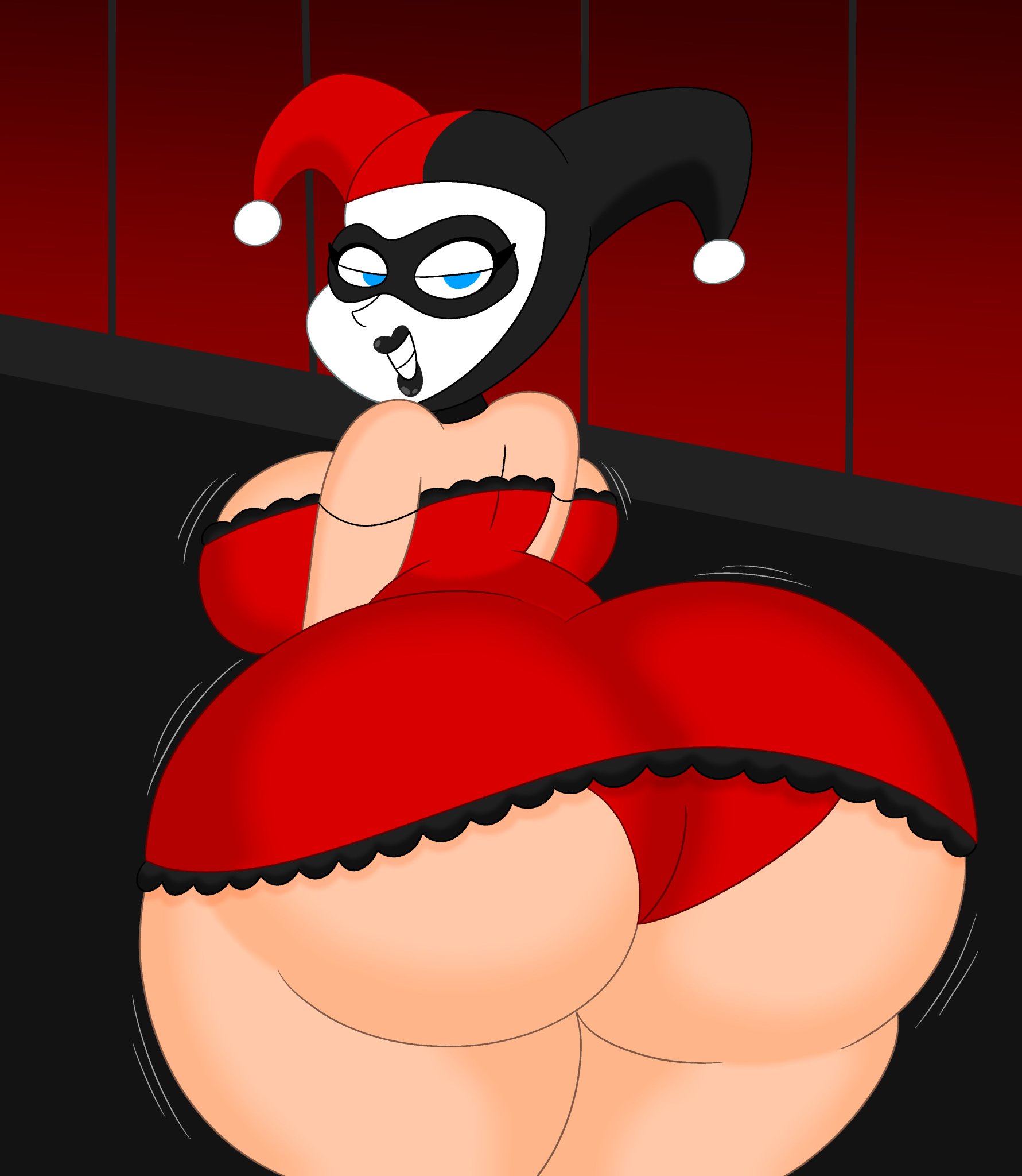 1girls, 3barts, alternate version available, ass, babydoll, back view, batman (series), batman: the animated series, big ass, big breasts, big butt, breasts, bubble ass, bubble butt, dc, dc comics, female, female only, harley quinn, harley quinn (classic), huge ass, huge butt, light skin, light-skinned female, lingerie, looking back, panties, rear view, solo, thick ass, thick thighs