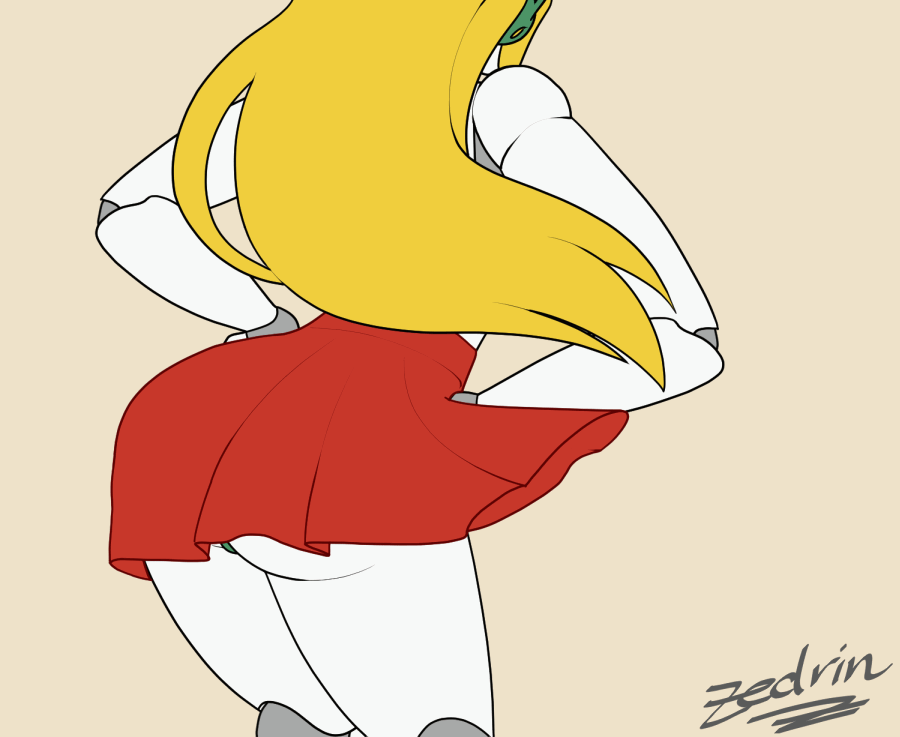 android, android girl, animated, ass, ass shake, backboob, blonde hair, breasts, cave story, clothed, color, colored, curly brace, dancing, female, gif, green panties, hands on hips, headphones, long hair, panties, red clothing, robot girl, simple background, skirt, tagme, thighs, topless, white skin, zedrin