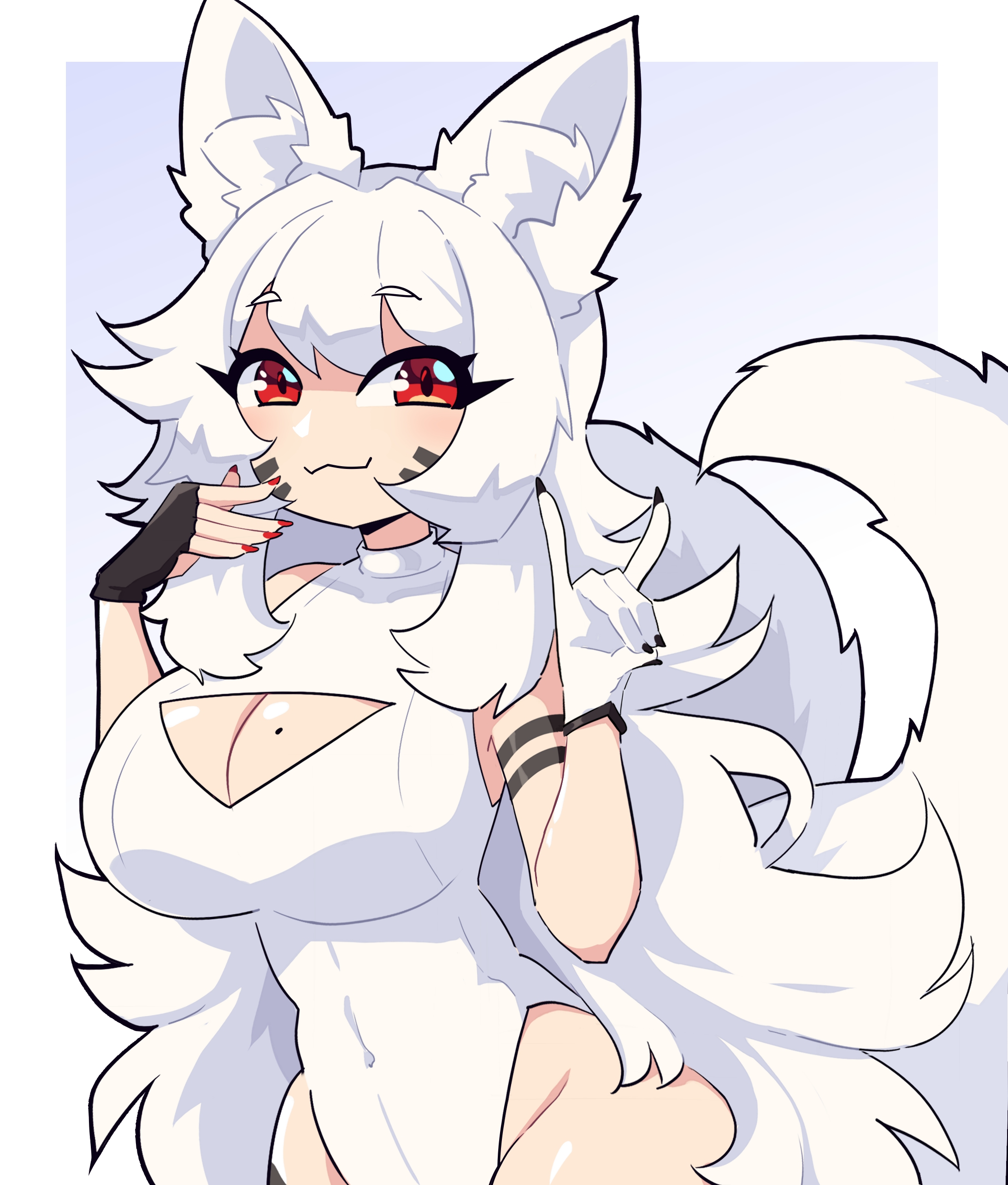 1girls, breasts, female, fox girl, j5daigada, mole on breast, tagme, white hair