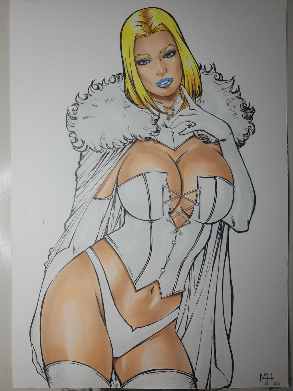 blonde_hair blue_eyes blue_lipstick curvy_female emma_frost female female_only hellfire_club hourglass_figure huge_breasts lingerie marvel marvel_comics matheushenrique_(artist) photo white_queen x-men