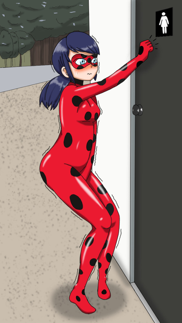 bodysuit eye_mask have_to_pee ladybug_(character) marinette_cheng marinette_dupain-cheng miraculous_ladybug need_to_pee omorashi papergami peeing peeing_self speech_bubble superhero tagme urinating urine wetting wetting_self