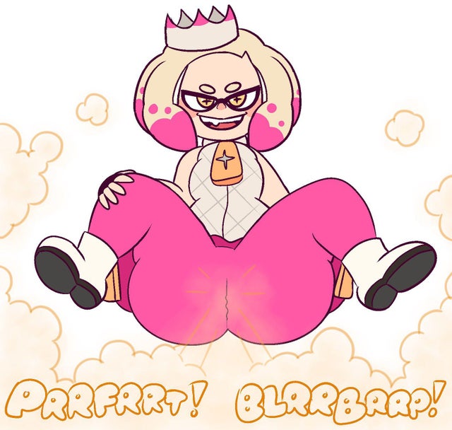 1girls, ass, drawful-s, fart, fart cloud, fart fetish, farting, female, female only, leggings, looking at viewer, open mouth, pearl (splatoon), smile, smiling, smug, splatoon, splatoon 2, spread legs, white background