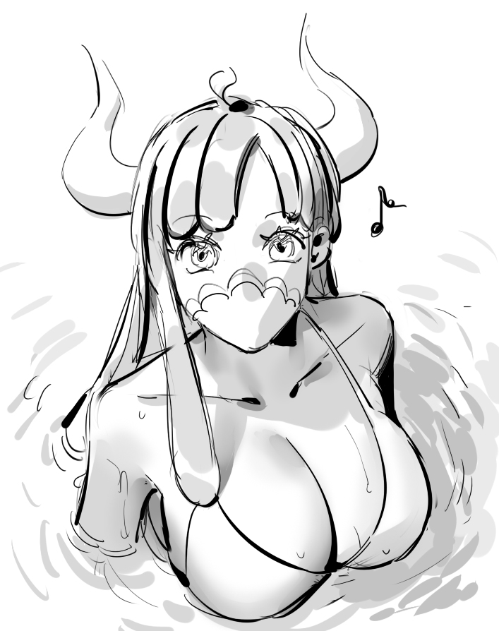 1girls, bikini, blue hair, breasts, cleavage, female, female only, horns, looking at viewer, one piece, raine (acke2445), red eyes, solo female, swimsuit, tagme, ulti (one piece)
