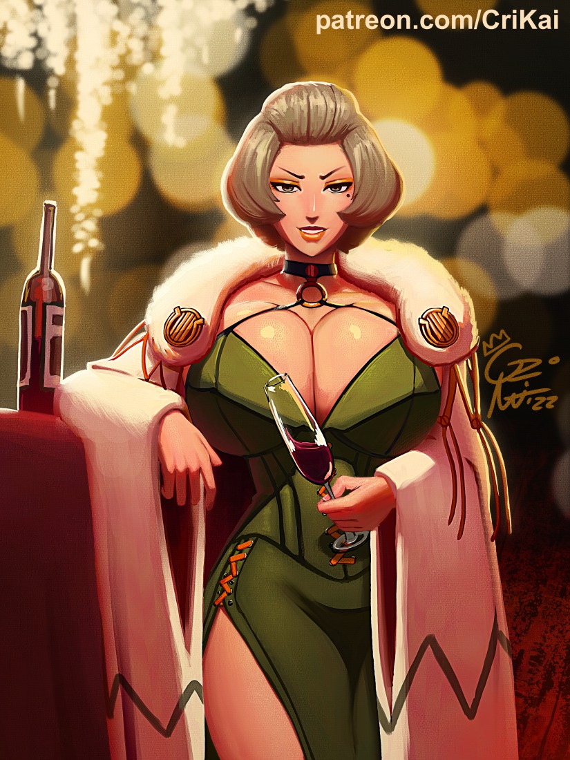 1girls, alcohol, alternate version available, big breasts, breasts, brown eyes, brown hair, clothing, coat, crimson kaiserin, curvy, dress, eyeshadow, female, female only, fire emblem, fire emblem: three houses, fur coat, green dress, hair, huge breasts, lips, looking at viewer, manuela casagranda, mature, mature female, mole, mole under eye, nintendo, orange eyeshadow, orange lips, orange lipstick, solo, thick lips, voluptuous, wide hips, wine, wine glass