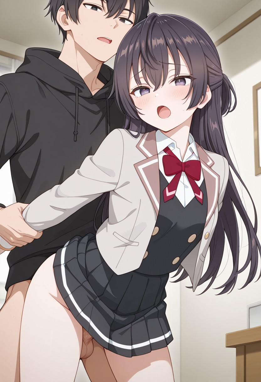1boy, 1girls, ai generated, arm grab, black hair, black hoodie, female, incest, male, penis, sex, sex from behind, sister, suou yuki, tokidoki bosotto russian de dereru tonari no alya-san