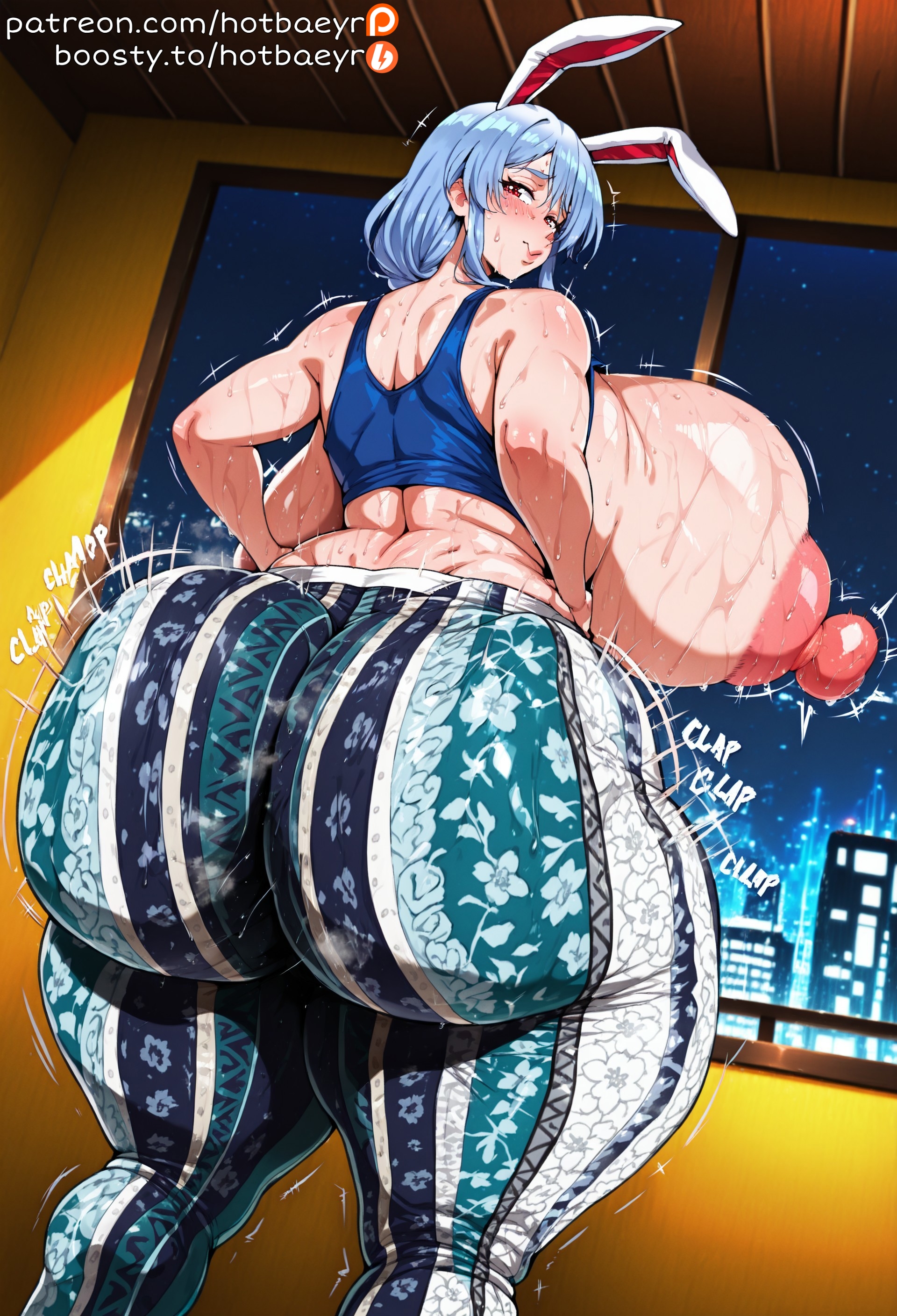 ai generated, areola, areolae, ass, ass bigger than head, ass bigger than torso, ass focus, ass shake, big ass, boobs bigger than torso, breasts, breasts bigger than torso, bubble ass, bubble butt, butt bigger than torso, clap (sound effect), clapping cheeks, curvy figure, fat ass, female, forbidden pants, gigantic ass, gigantic butt, hololive, hotbaeyr, huge ass, huge breasts, huge butt, huge nipples, huge thighs, hyper ass, hyper breasts, jiggling ass, pekomama, shaking ass, shaking butt, sweat, thick thighs, tight clothing, venus body, virtual youtuber, wide hips