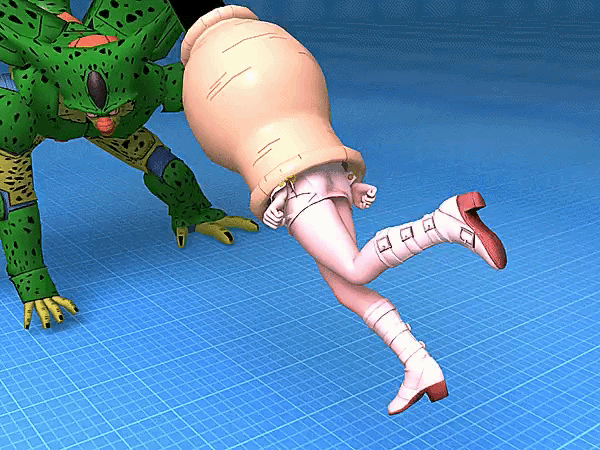 absorption absorption_vore boots cell_(dragon_ball) cell_vore dragon_ball dragon_ball_z imminent_vore imperfect_cell king_of_fighters kof pink_clothes shermie_(kof) short_skirt the_king_of_fighters vore yugerov