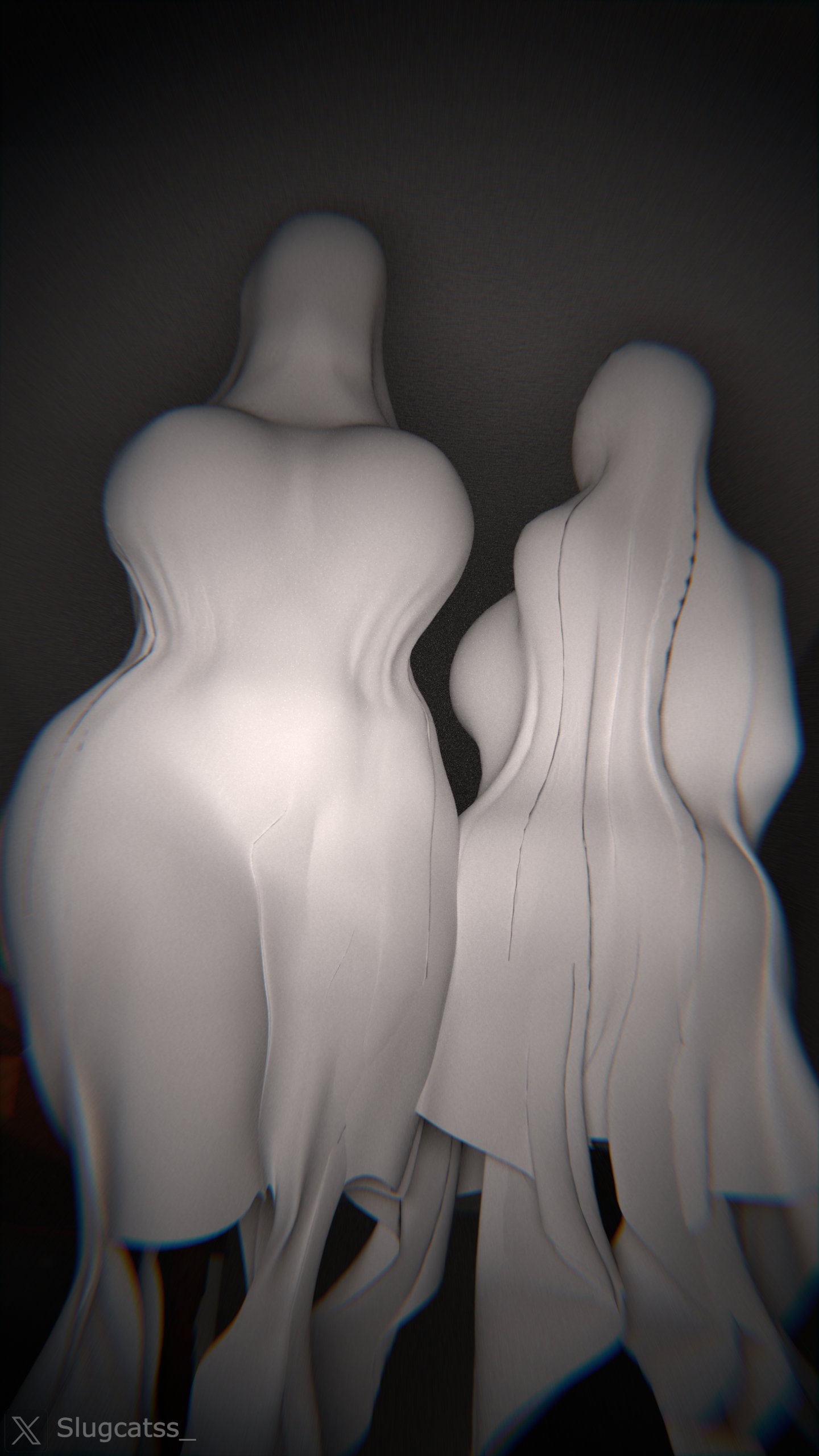 2girls, 3d, big breasts, breasts, female, ghost, ghost girl, huge breasts, slugcats (artist)