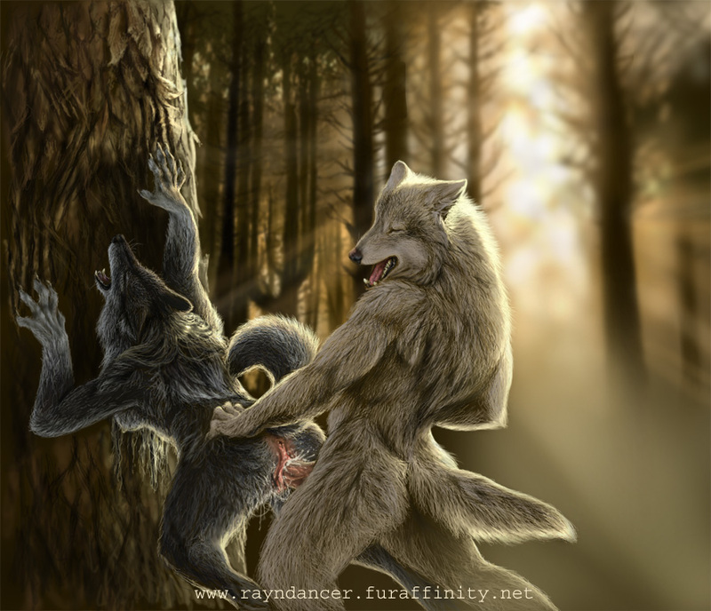 against_tree anthro breasts canine claws couple cum female forest from_behind fur furry male penetration penis pussy rayndancer sex sideboob standing straight tree vaginal_penetration wolf