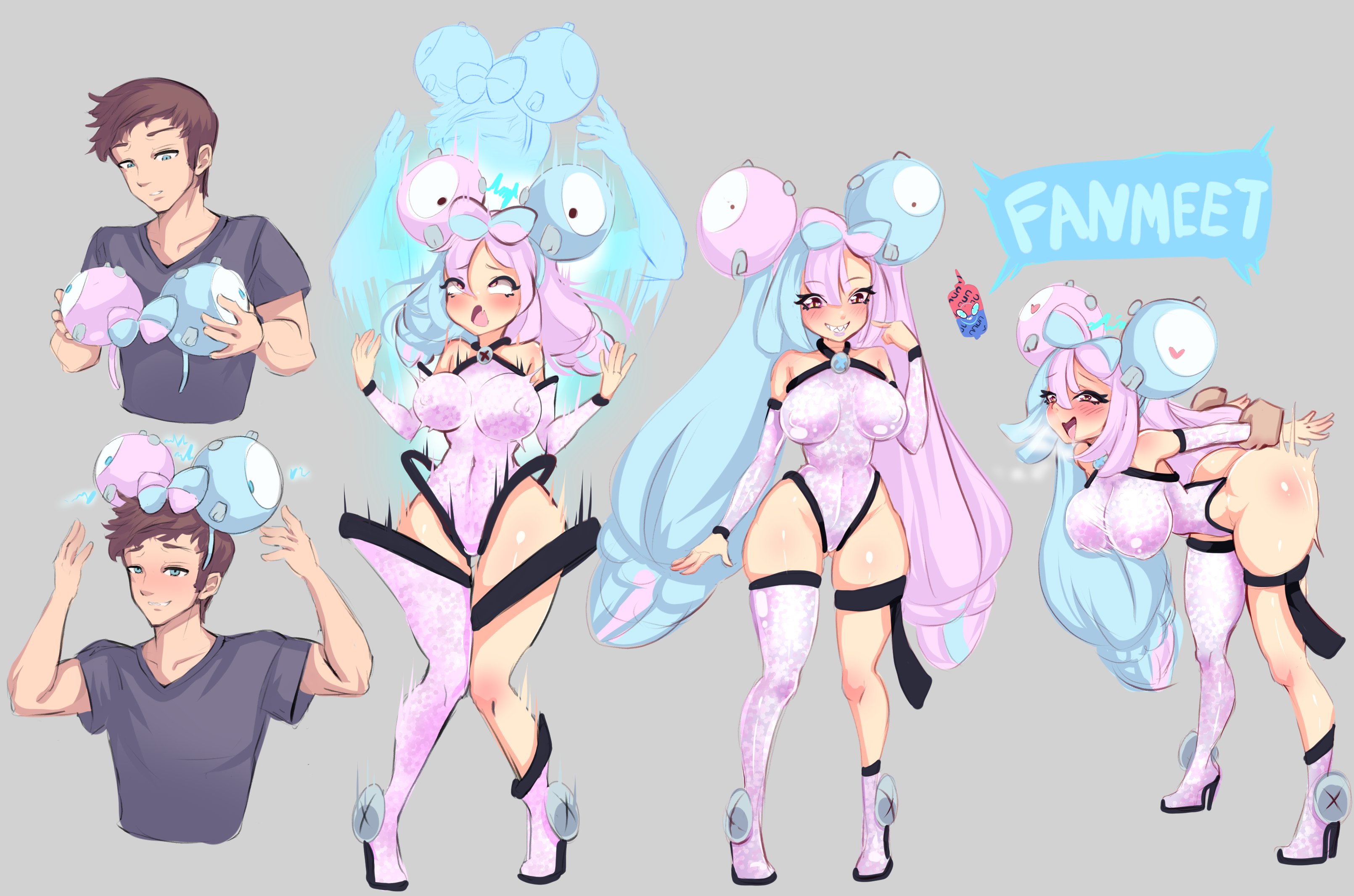 arm grab, ass, big ass, bimboaudino, blue hair, blush, breast expansion, breasts, bubble ass, character tf, gender transformation, high heels, hips, identity death, iono (pokemon), open mouth, outfit change, pokemon, pokemon sv, purple hair, rotom phone, sex, sharp teeth, tagme, thighs, transformation, transformation sequence, two tone hair