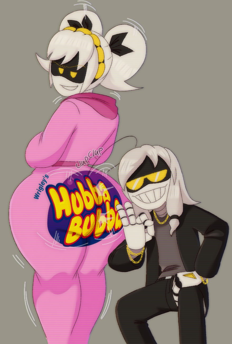 2d (artwork), 2girls, abrahamslapper, ass focus, assisted presentation, big ass, cyn (murder drones), female, female only, fully clothed, glitch productions, hubba bubba, hyper, hyper ass, j (murder drones), large ass, looking back, motion lines, murder drones, robot girl, shaking ass, smiling