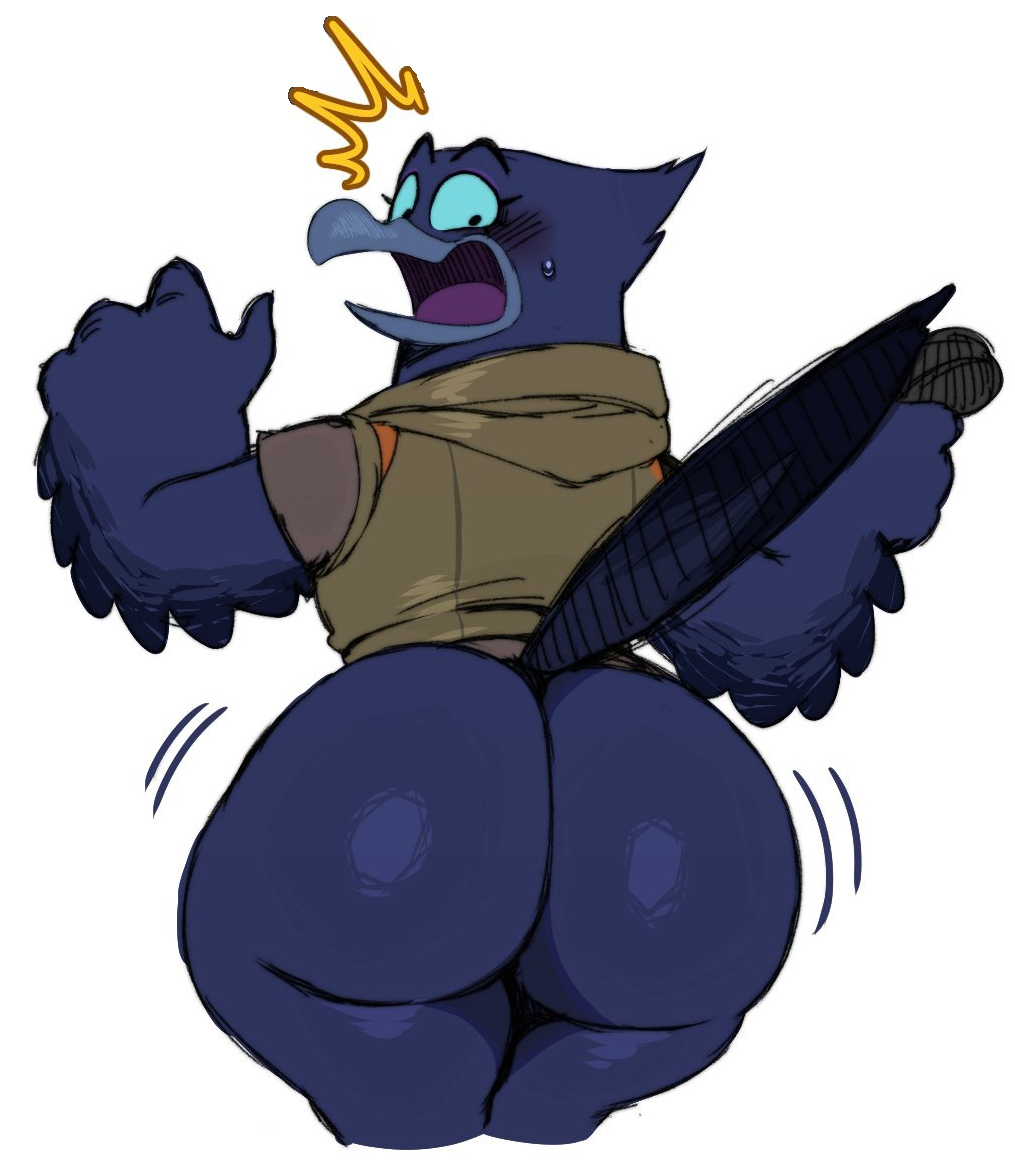 anthro, anthro female, anthro only, ass, ass focus, big ass, bird, bird feet, bird girl, bottomless, clothed, clothing, crow, doom (the bad guys), female, female only, furry, furry female, huge ass, pantless, raven, sssonic2, suprised, tagme, the bad guys, the bad guys 2, thick ass, thick thighs