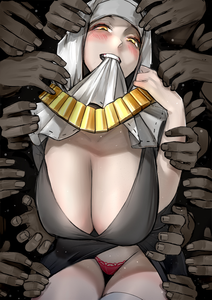 artist request, commentary request, dark skin, dark-skinned male, fate/extra ccc, female, imminent rape, imminent sex, kohakv, male, many hands, many on one, nun, sesshouin kiara, tagme
