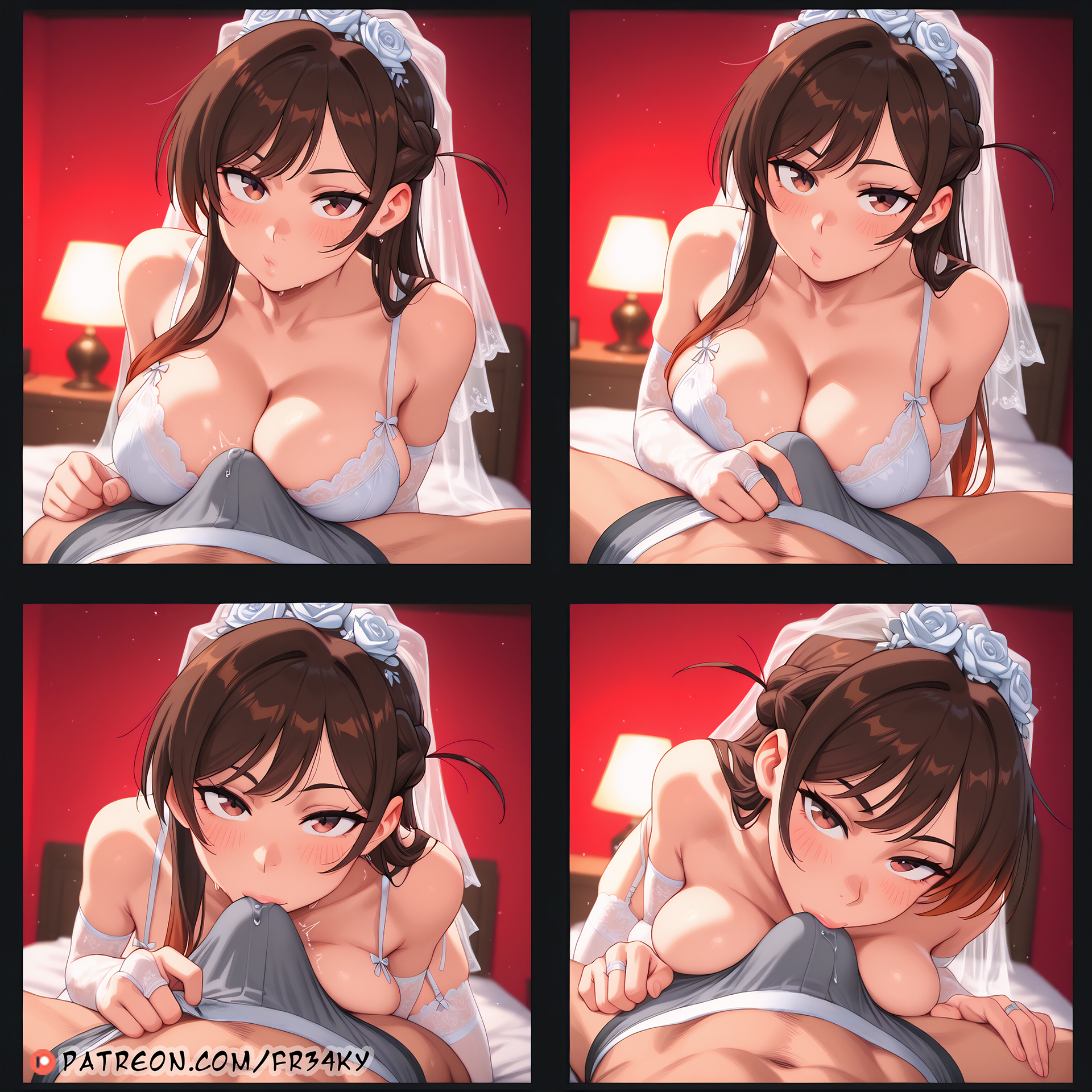 ai generated, bride, bulge grab, bulge through clothing, bulge under clothes, erection under clothes, erection under clothing, fr34ky, mizuhara chizuru, rent a girlfriend, sucking bulge