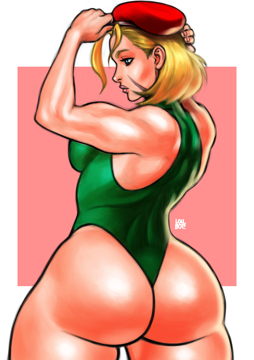 ass beret big_ass blonde_hair blue_eyes cammy_white camouflage capcom dat_ass female female_only leotard loubotix scar short_hair solo street_fighter thick_thighs thong_leotard