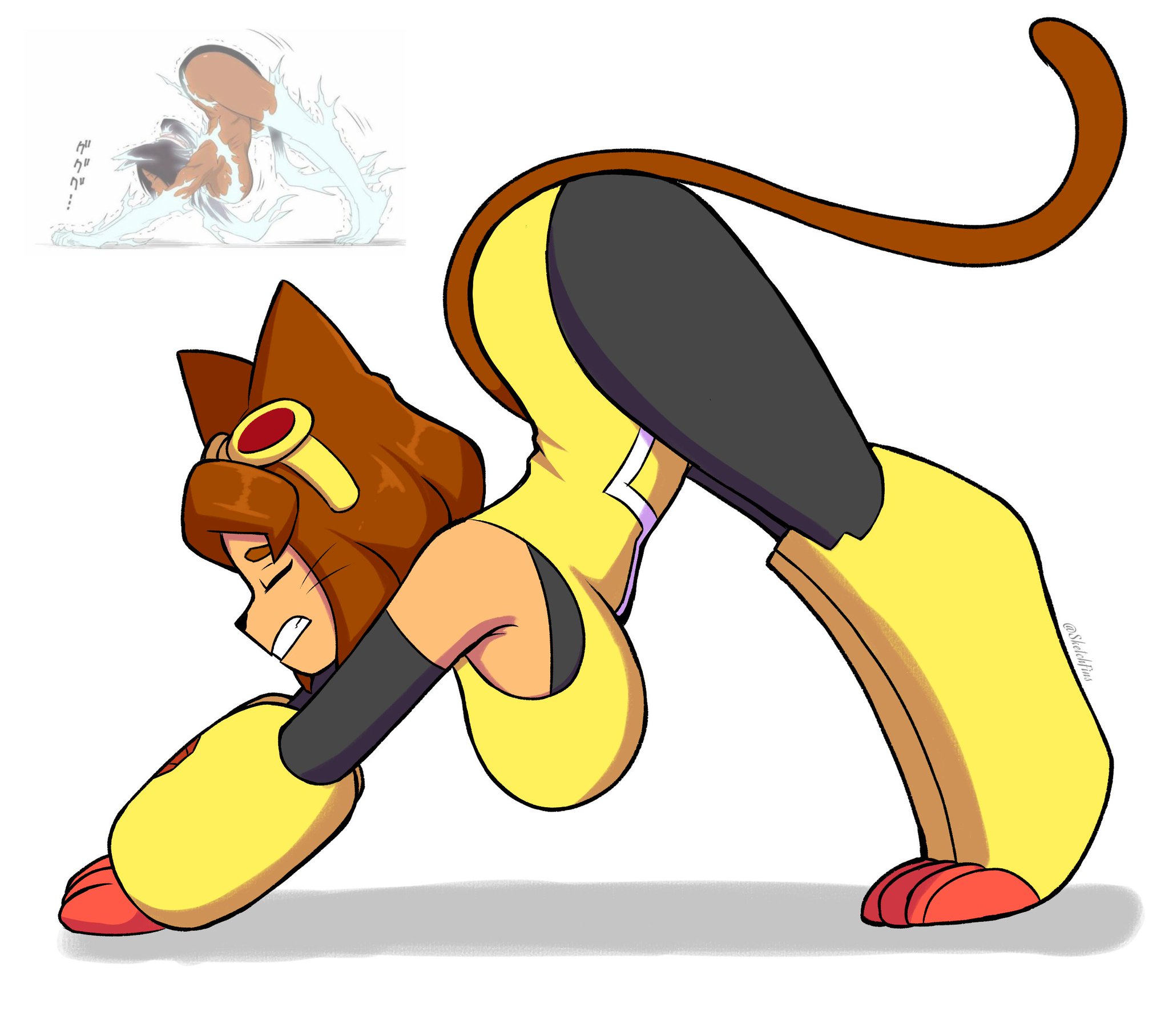 armor, ass, big ass, big breasts, boobs, breasts, cat ears, cat girl, cat stretch, cat tail, catgirl, gameoverse, glitch productions, kit (gameoverse), kit bodega, reference image, shihouin yoruichi, sideboob, solo, stretch, stretching, tits, yoruichi shihouin