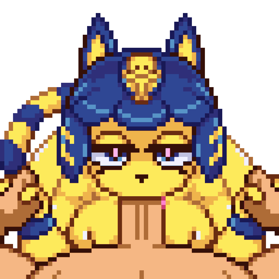 animal_crossing animated ankha blue_hair breasts cat_ears cat_tail color colored countmoxi nintendo penis pixel_art pixelated source_request tagme tongue tongue_out transparent_background year_request yellow_body