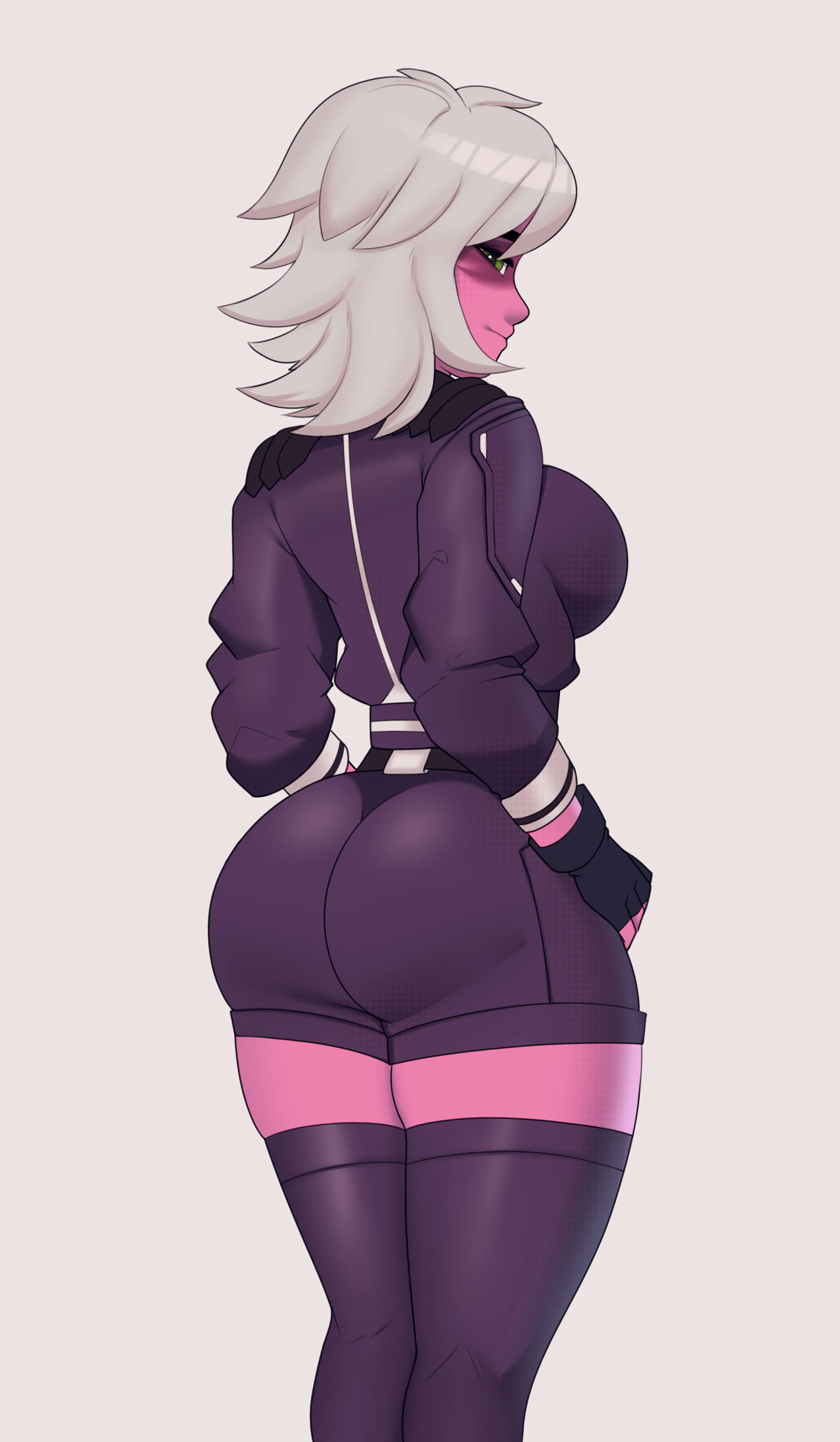 back view, big breasts, breasts, female, fortnite, harlowe (fortnite), postblue98, thighhighs
