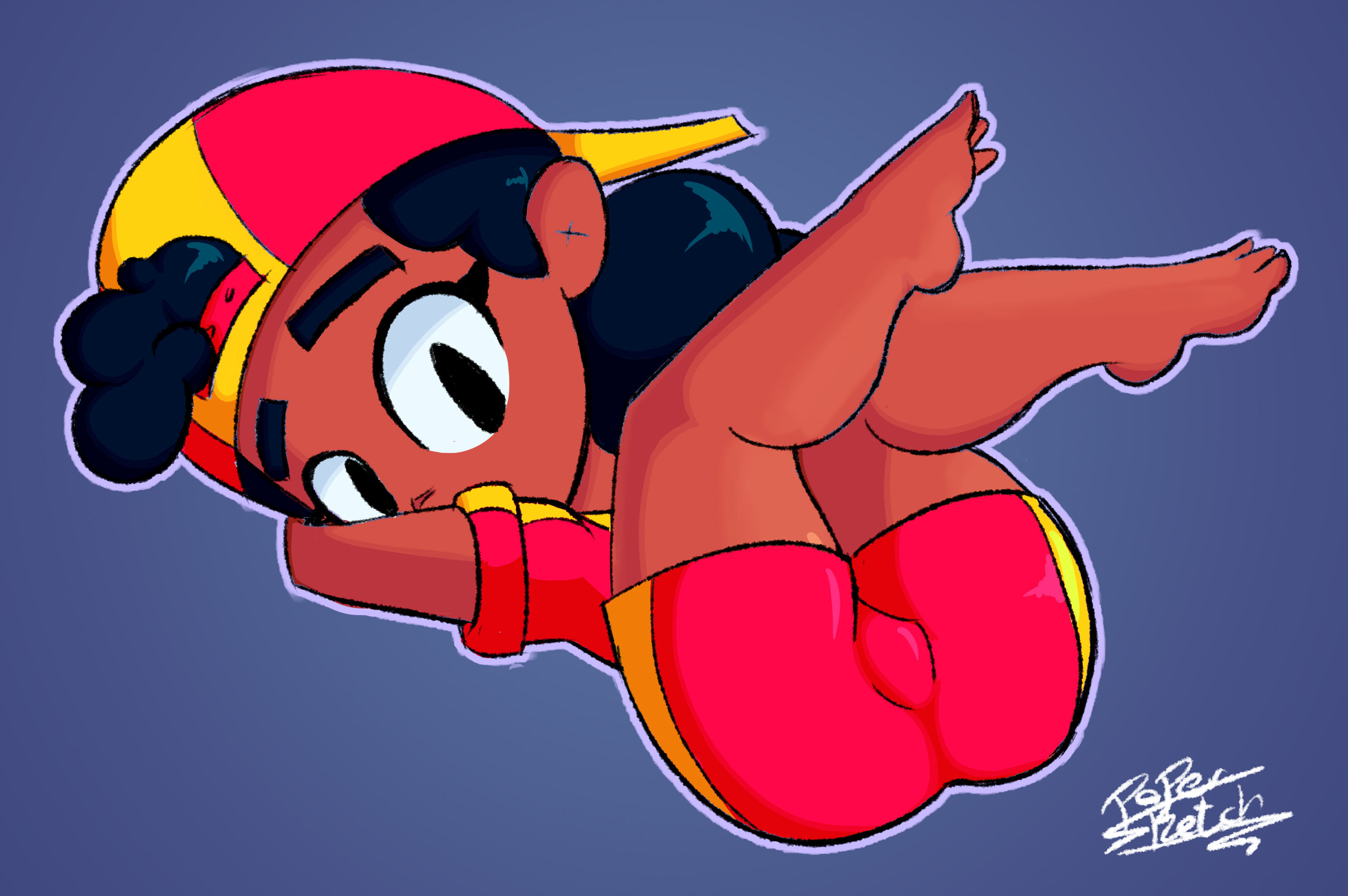ass, ass focus, brawl stars, clothed, curly hair, female, female only, looking at viewer, luna hombre, meg (brawl stars), papersketch, shorts, teenager