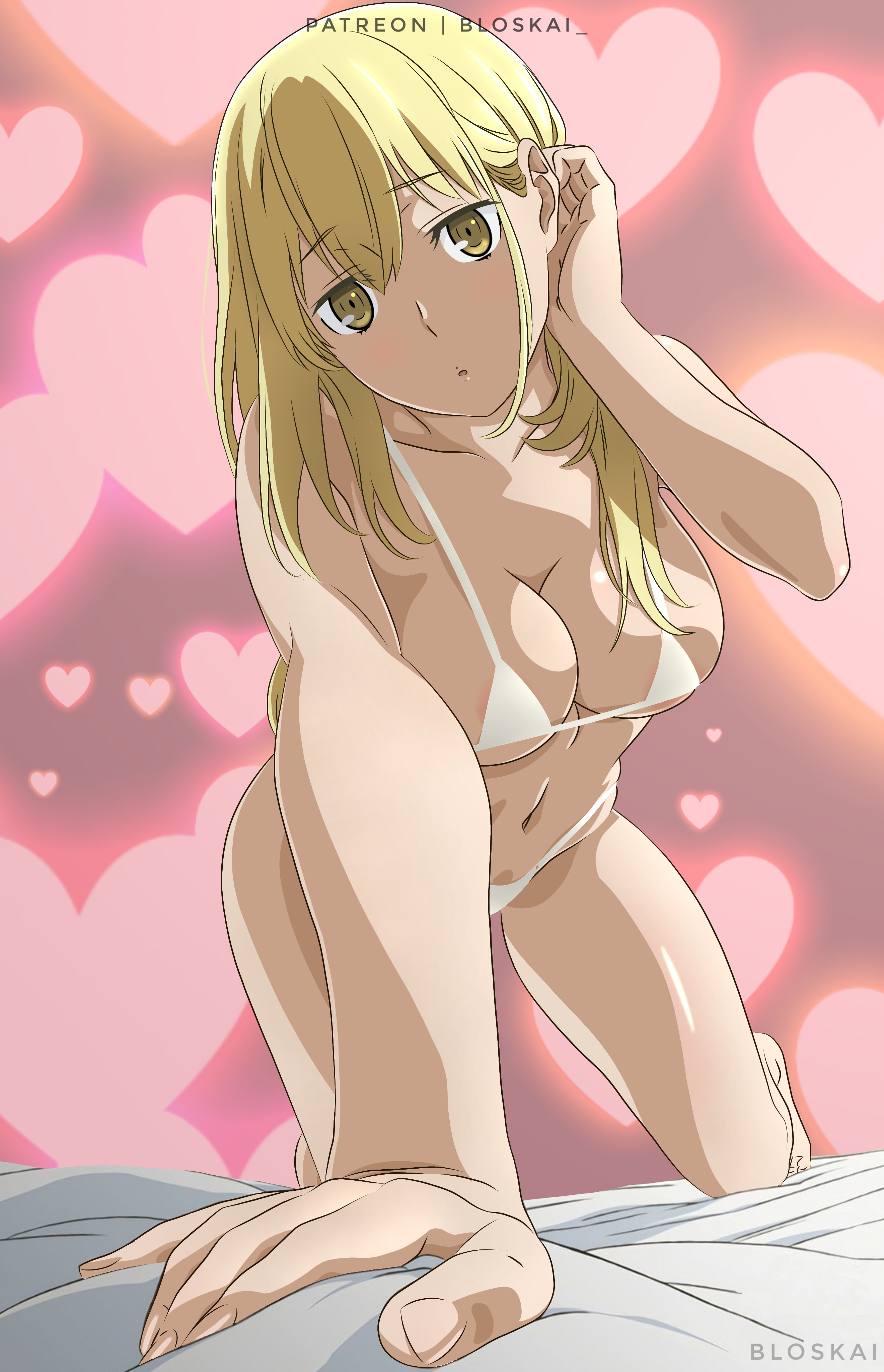 1girls, aiz wallenstein, big breasts, blonde hair, bloskai, breasts, dungeon ni deai wo motomeru no wa machigatteiru darou ka, female, yellow eyes