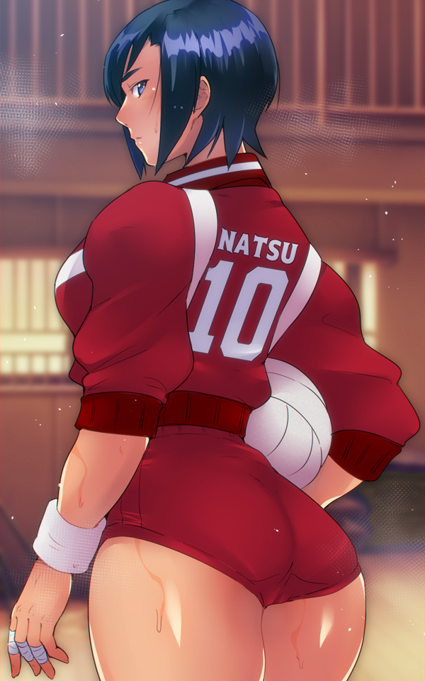 1girls ass ass_focus ayuhara_natsu bandaged_fingers bandages bangs black_hair bloomers blurry blurry_background blush breasts buruma capcom closed_mouth clothing collared_jacket cropped_legs dat_ass em_(totsuzen_no_hakike) female gym gym_uniform hands hands_on_hips hands_on_own_head huge_ass jacket justice_gakuen lips looking_at_viewer looking_back natsu_ayuhara nose pantylines red_buruma red_clothes red_clothing red_jacket red_shorts rival_schools shiny shiny_hair shiny_skin shiritsu_justice_gakuen short_hair shorts sleeves_pushed_up small_breasts sole_female solo solo_female solo_focus sports_jacket sportswear standing sweat sweatdrop tape thick_ass thick_thighs thighs turning_head uniform volleyball volleyball_uniform wide_hips window wristband