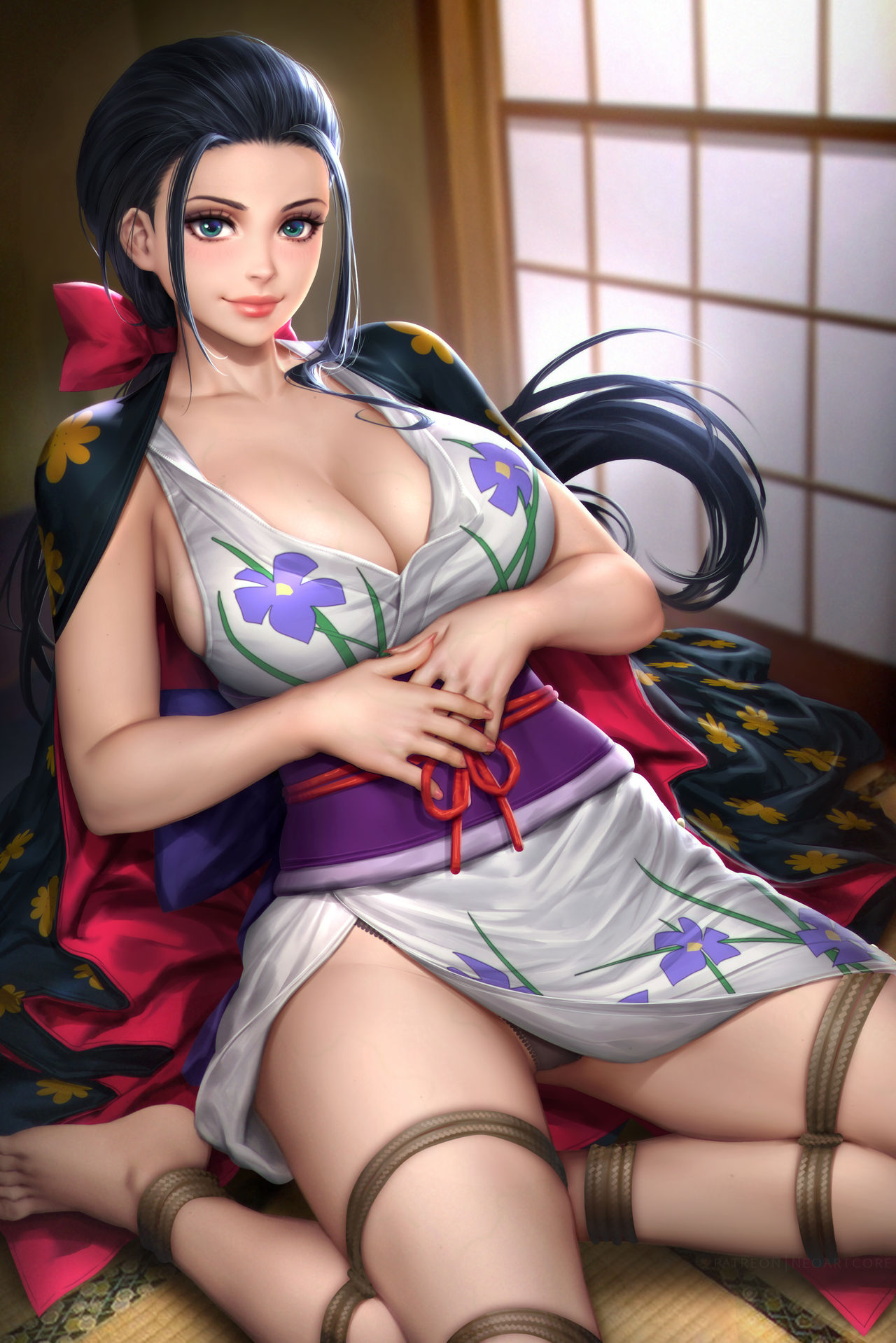 1girls, black hair, black-haired female, breasts, female, female only, glasses, glasses on head, green eyes, hana hana no mi, long hair, neoartcore, nico robin, one piece, orobi, post-timeskip, pussy, shaved pussy, solo, tagme, uncensored