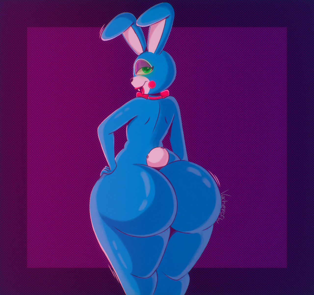 1boy, animatronic, artist signature, ass, big ass, big butt, bunny, femboy, feminine male, five nights at freddy's, five nights at freddy's 2, furry, girly, huge ass, lipstick, looking back, male, male only, robot, solo, tail, toy bonnie (fnaf), vachersfw, wide hips