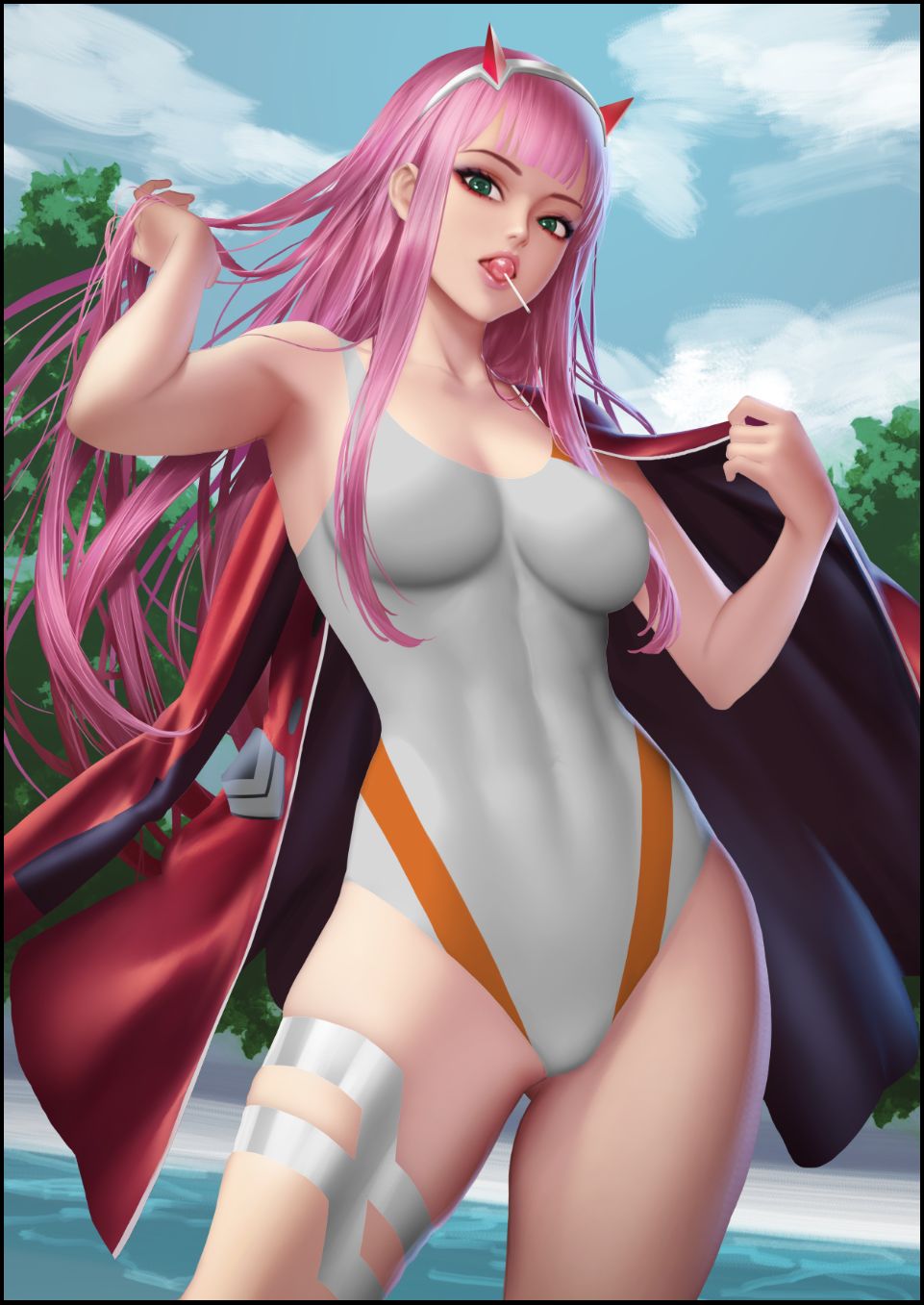 1girls, breasts, darling in the franxx, female, naked, neoartcore, pink hair, pussy, solo, tagme, uncensored, zero two (darling in the franxx)
