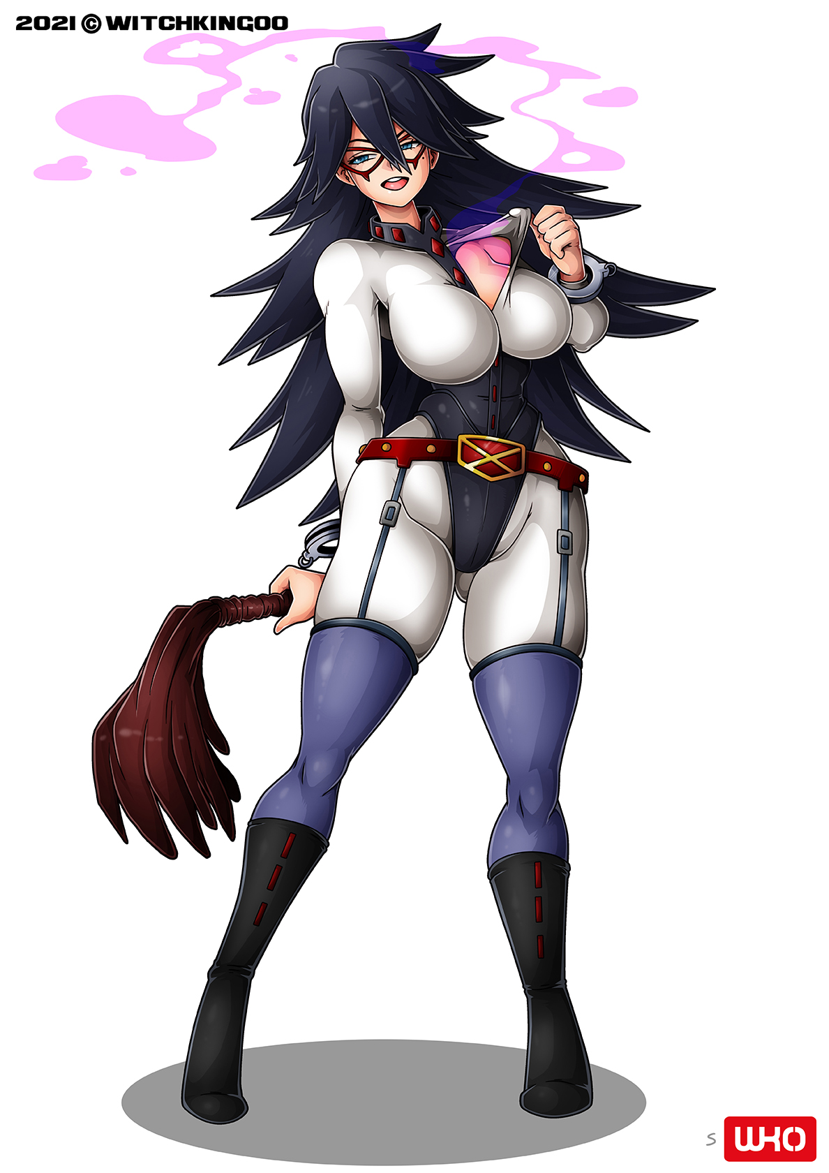 1girls, artist name, big breasts, blue eyes, breasts, bust, busty, curvy, curvy figure, domino mask, female, female only, heroine, hourglass figure, huge breasts, light skin, light-skinned female, long hair, mask, mature, mature female, midnight (my hero academia), mole, mole under eye, my hero academia, nemuri kayama, pose, posing, purple hair, shounen jump, solo, spiked hair, superhero, superheroine, teacher, voluptuous, waist, wide hips, witchking00