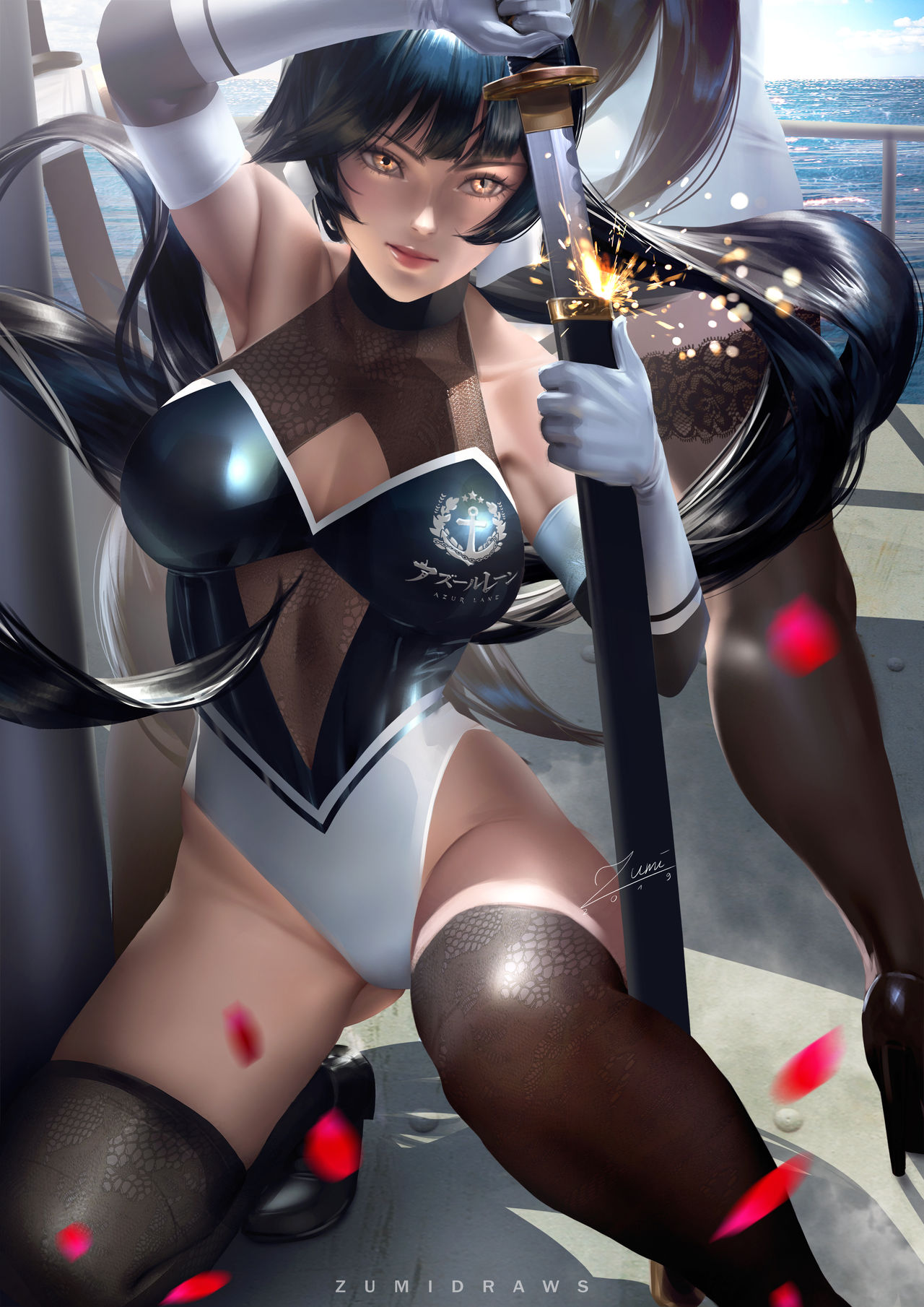 1girls, azur lane, big breasts, breasts, female, solo, takao (azur lane), uncensored, zumi