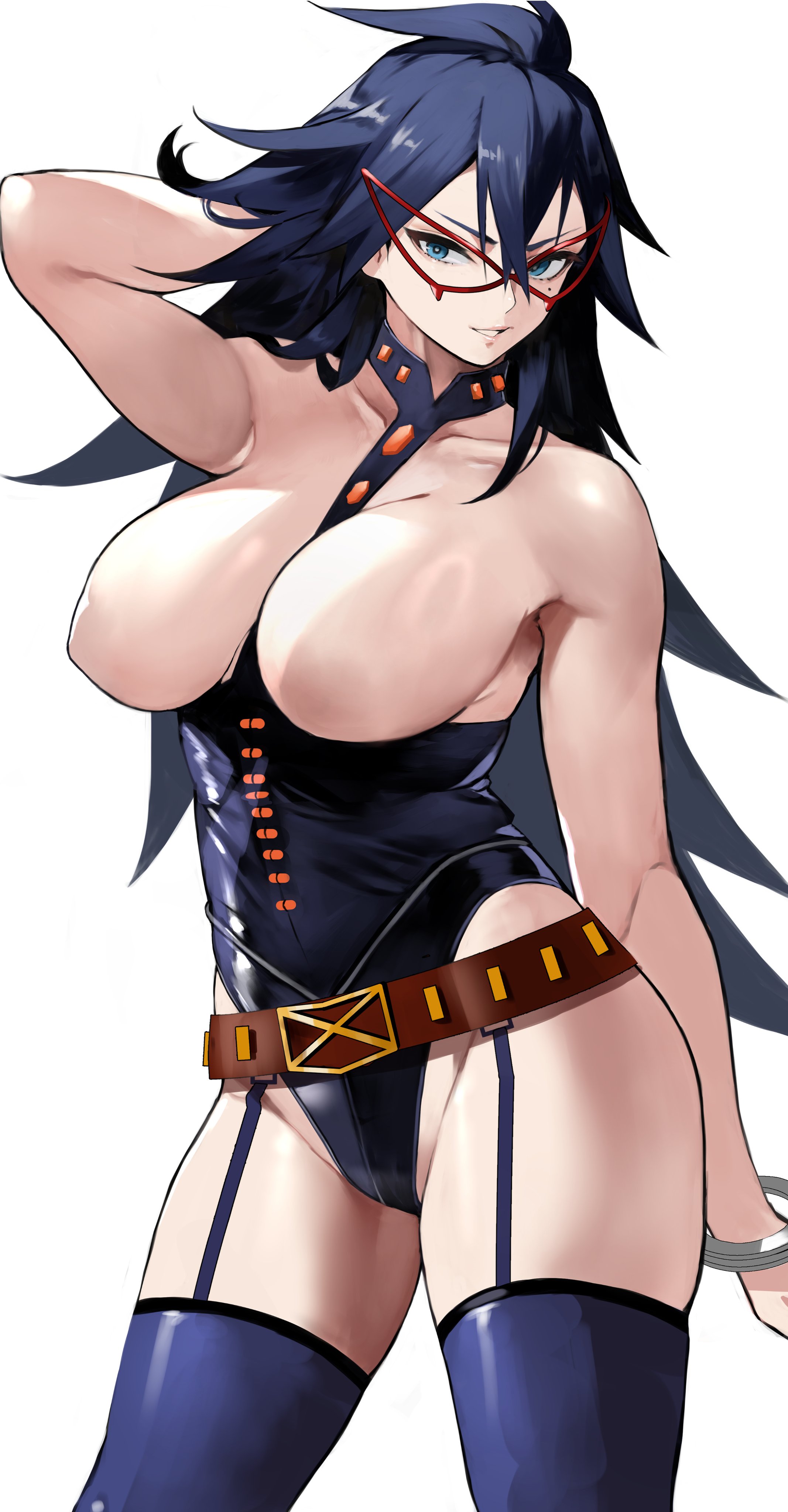 1girls, armpits, ass, big ass, big breasts, big butt, black hair, breasts, breasts out, corset, cuffs, curvy, eyelashes, eyeliner, female, female only, garter belt, garter straps, hi res, leotard, lingerie, lipstick, long hair, makeup, mask, midnight (my hero academia), mole, my hero academia, nemuri kayama, nipples, solo, stockings, very long hair, yoshi55level