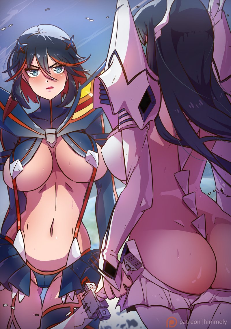 2girls ass ass_focus big_ass big_breasts female female_only himmely junketsu kill_la_kill kiryuuin_satsuki light-skinned_female light_skin matoi_ryuuko multiple_girls navel senketsu sisters studio_trigger tomboy yuri