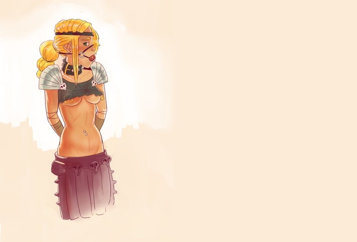 1girls, astrid hofferson, ball gag, blonde hair, blue eyes, bondage gear, breasts, collar, disclaimer, dreamworks, female, female only, gag, gagged, how to train your dragon, light skin, light-skinned female, pierced nipples, piercing, solo, solo female, underboob, voluptuous, voluptuous female