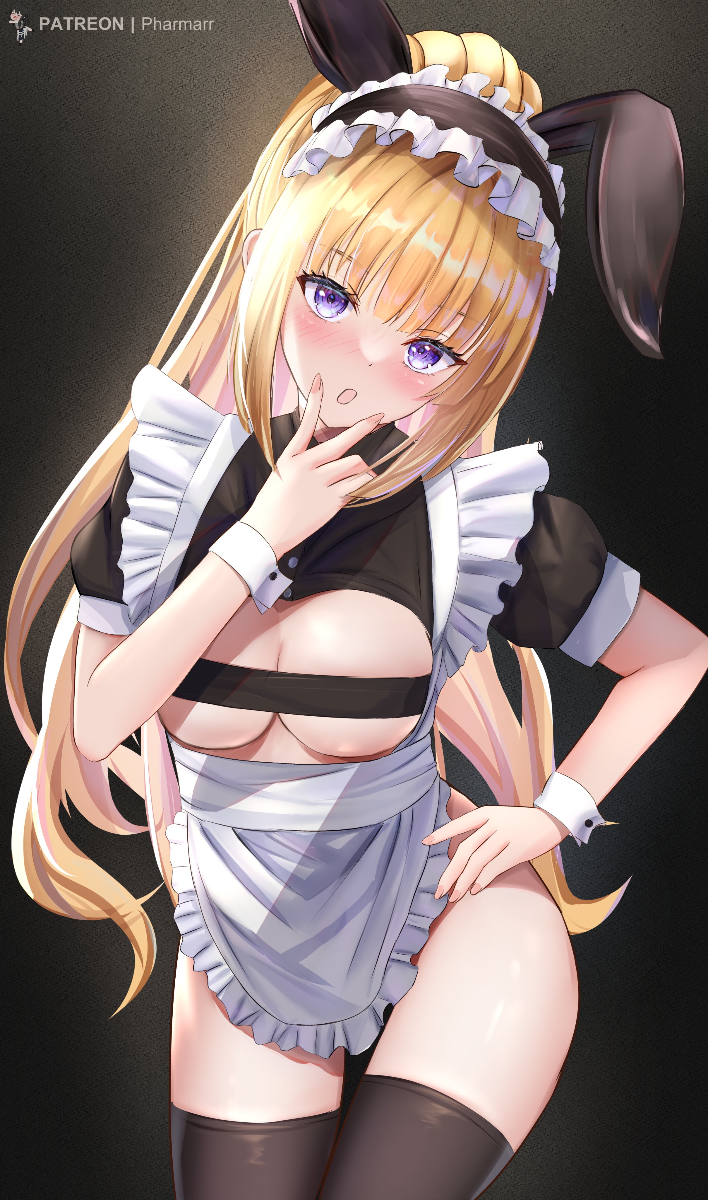 1girls, apron, blue eyes, breasts, bunny ears, classroom of the elite, eyes, female, female only, hair, karuizawa kei, maid, maid apron, maid outfit, maid uniform, open eyes, patreon, purple eyes, solo, stockings, uniform, violet eyes, yellow hair, youkoso jitsuryoku shijou shugi no kyoushitsu e