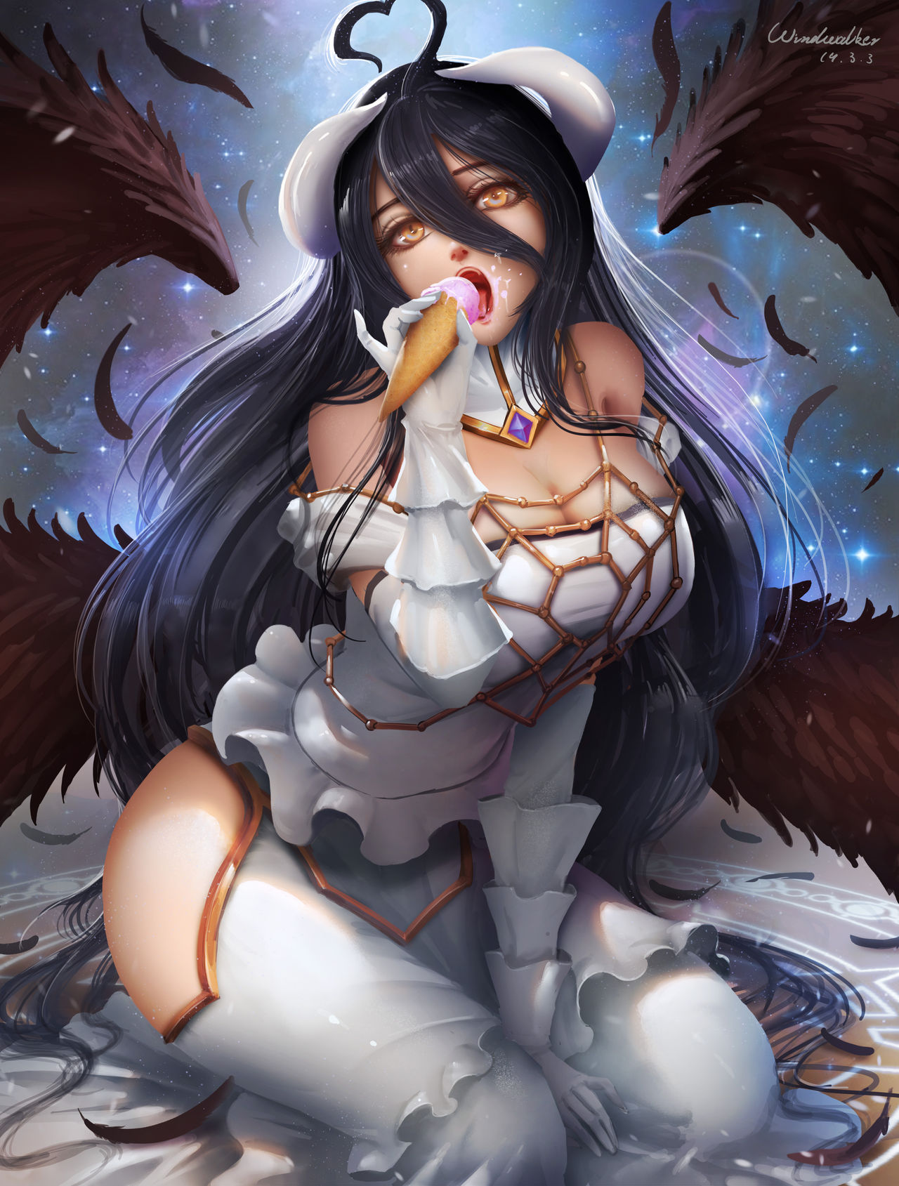 1girls albedo_(overlord) big_breasts breasts covered_navel dakimakura dakimakura_(object) female female_only highres horns large_breasts nipples overlord_(maruyama) pubic_hair purple_hair pussy solo succubus windwalker