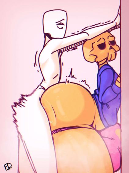 2boys, against wall, anal, anal sex, anon, ass, big ass, bulge, femboy, fiffer, gay, huge ass, male, male only, no pants, penetration, sex, skeleton, skelly (fiffer), tagme, thick thighs, thong